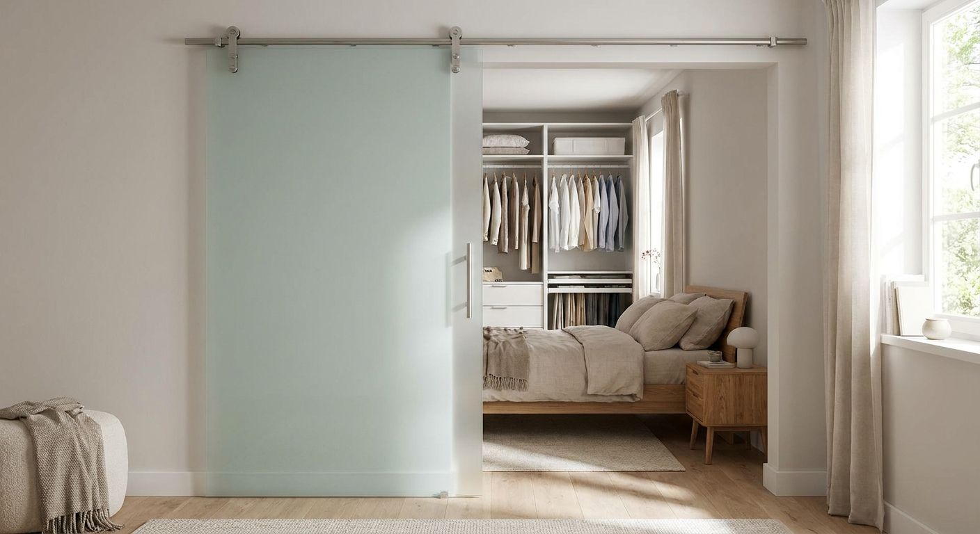 Glastür für das Schlafzimmer als raumsparende Lösung