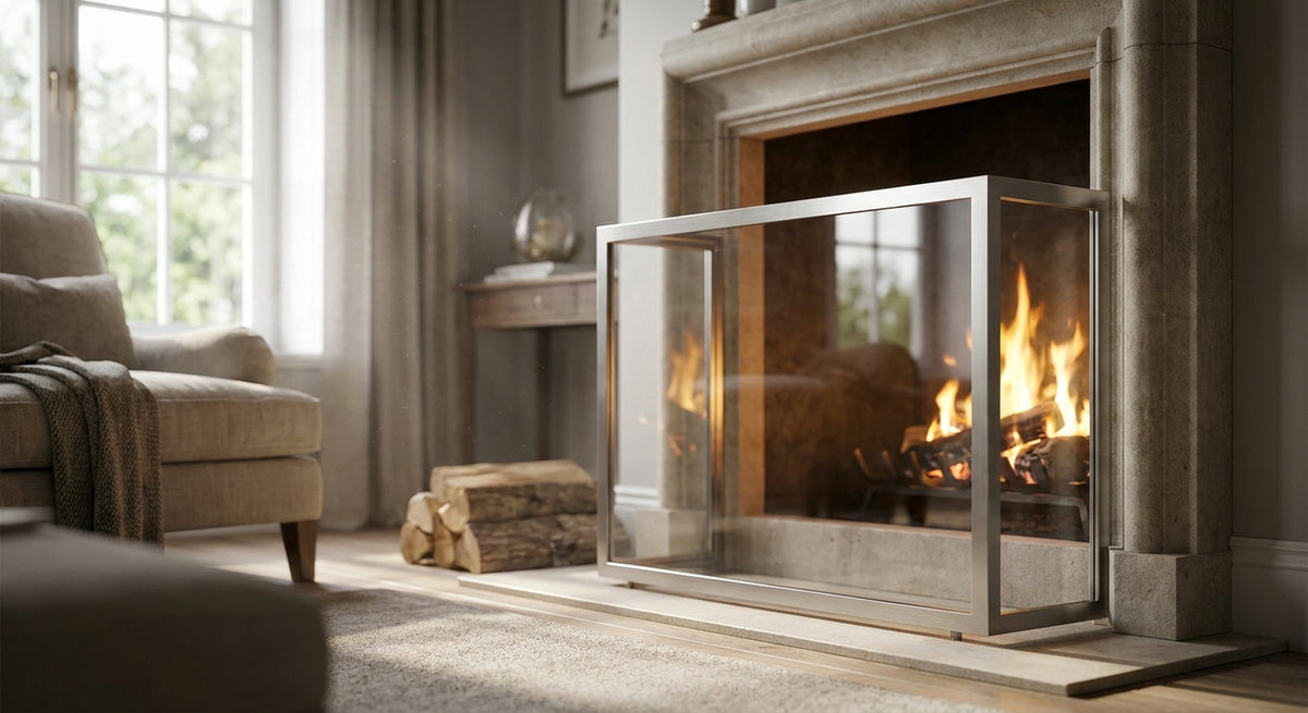 Funkenschutzgitter aus Glas für offene Kamine