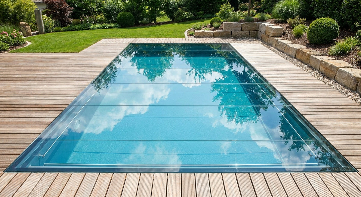 Glasplatte als Poolabdeckung nach Maß