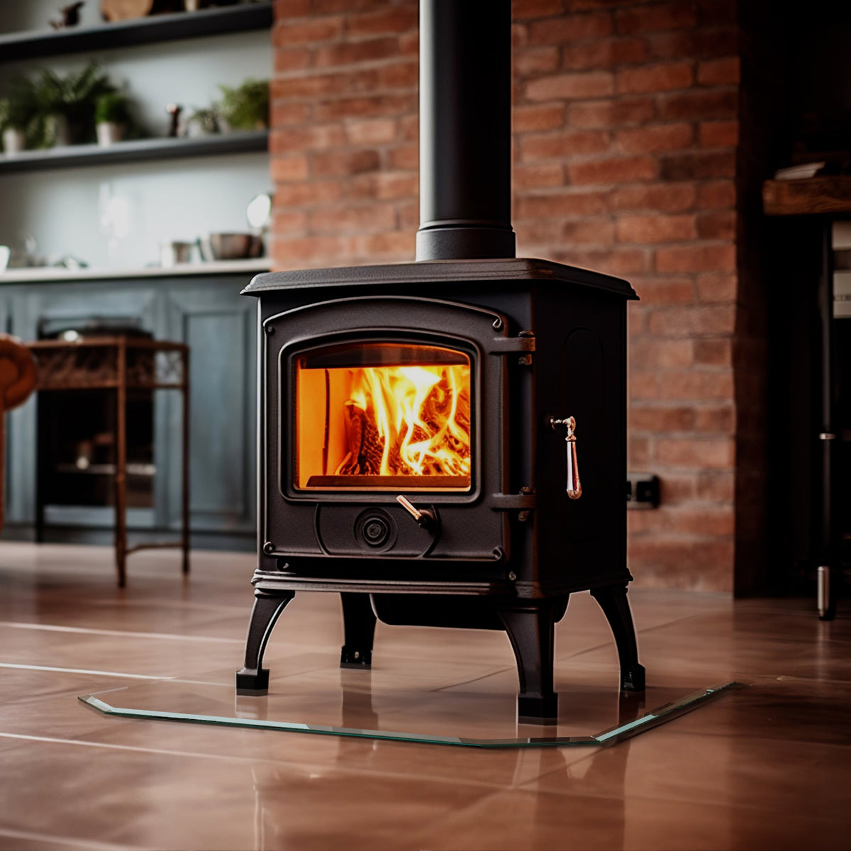 Hochwertige Glasplatte Kamin als Funkenschutz für Kaminöfen von Glasshop24