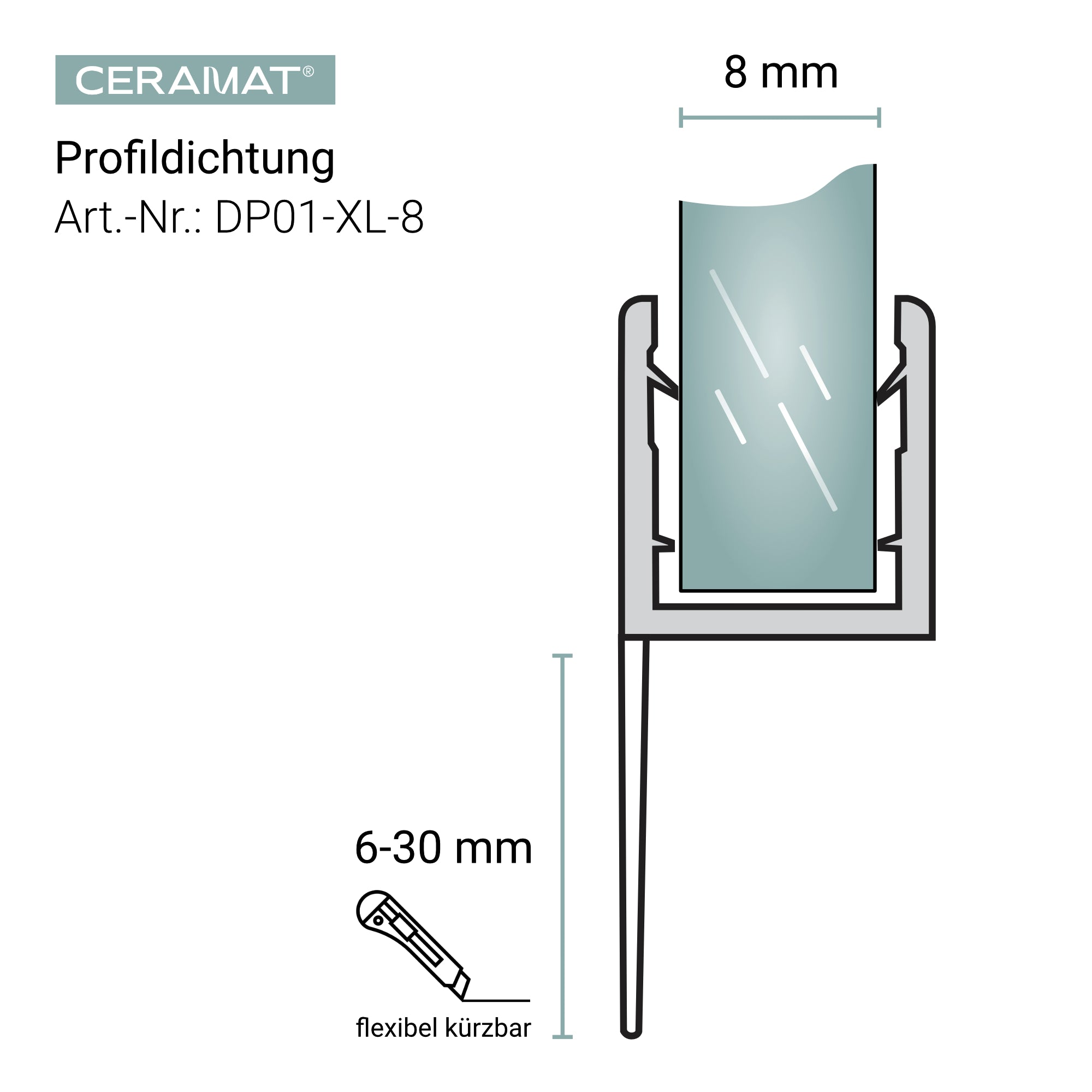 Duschdichtung Schleiflippendichtung mit extra langer Dichtlippe – 2 m – DP01-XL