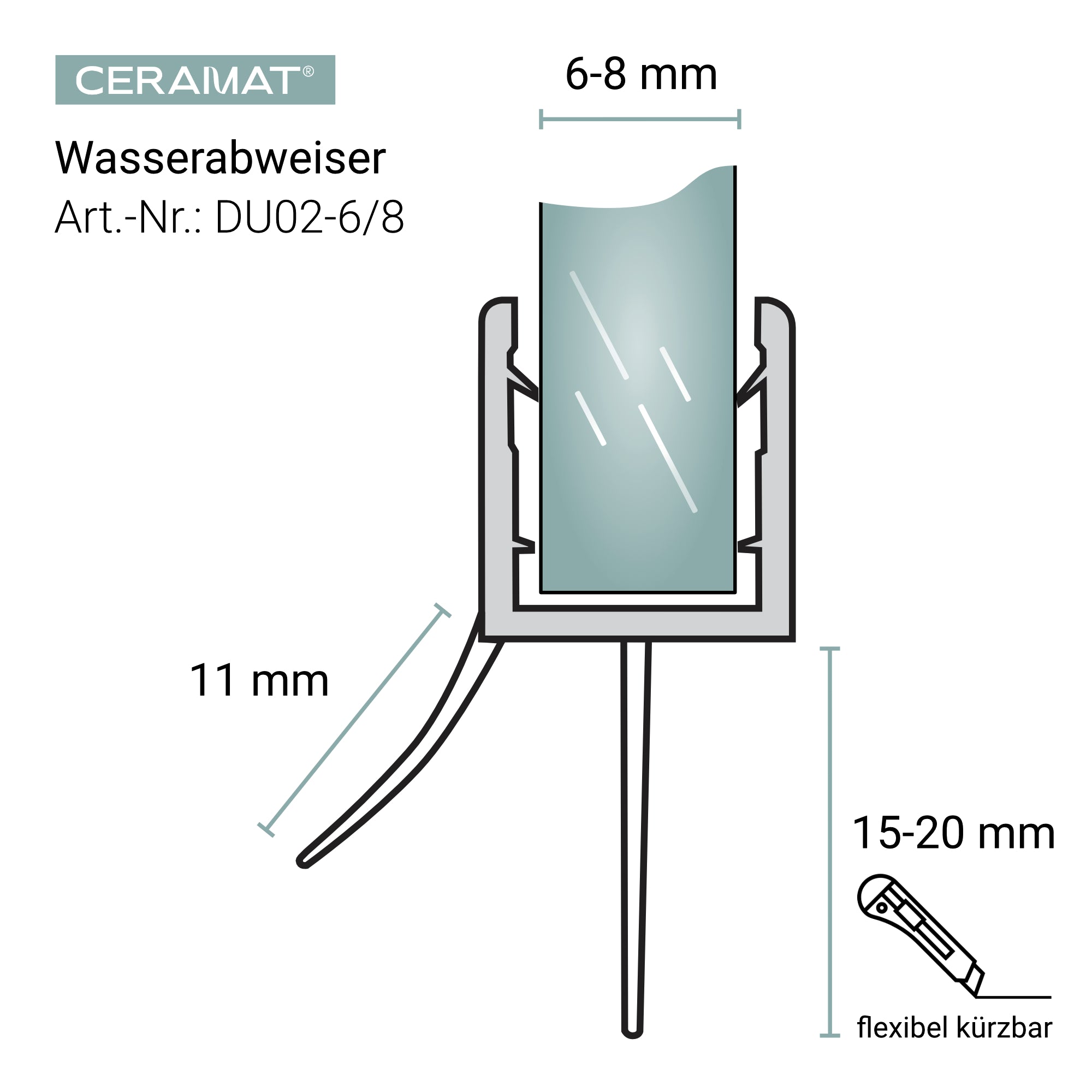 Duschdichtung Wasserabweiser für Bodenseite – 1 m – DU02-6/8