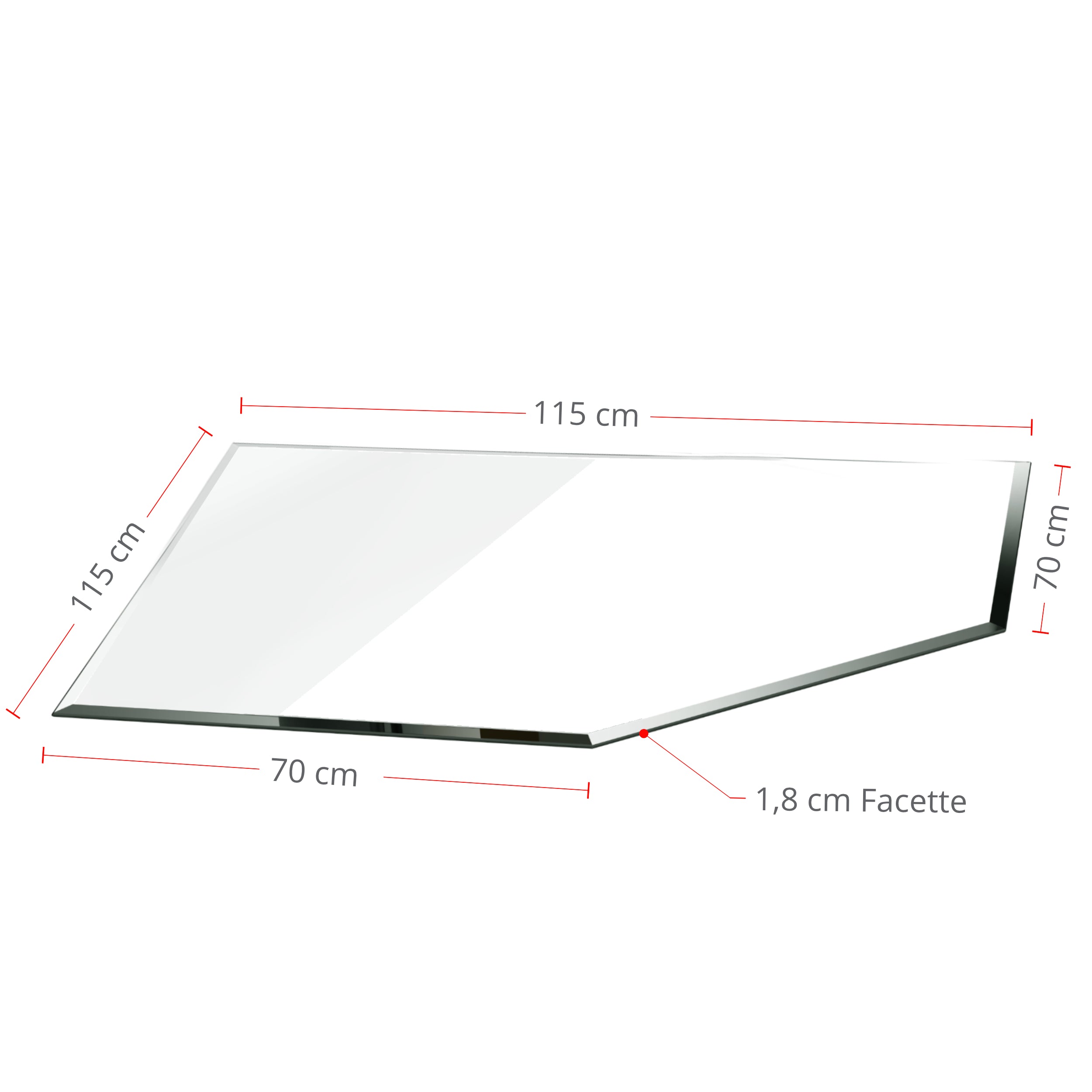 Glasbodenplatte für Kaminofen Fünfeck 115x115 cm – Maßzeichnung