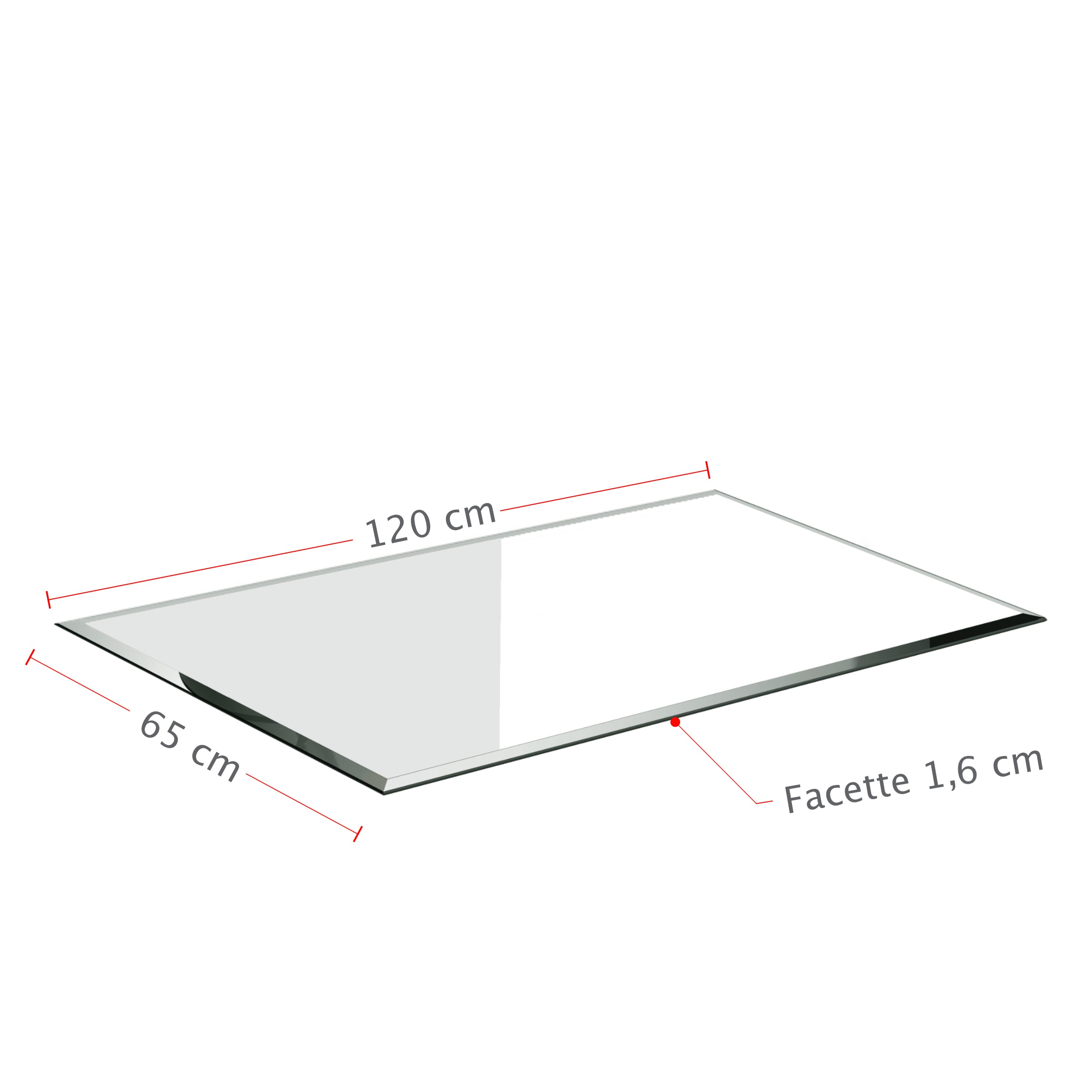 Kaminglasplatte Rechteck 120x65cm mit Facette