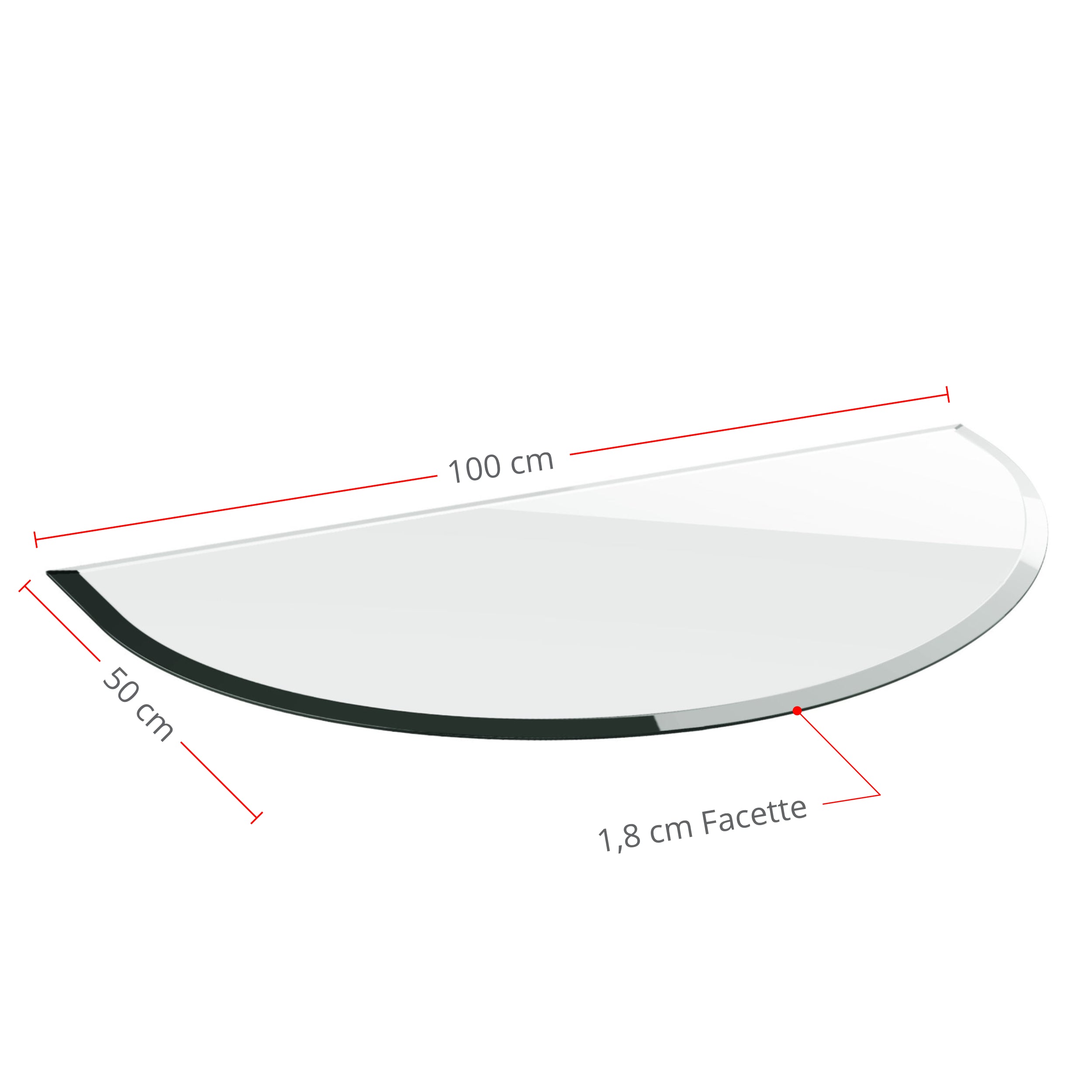 Glasbodenplatte für Kaminofen Rundbogen 100x50 cm – Maßzeichnung