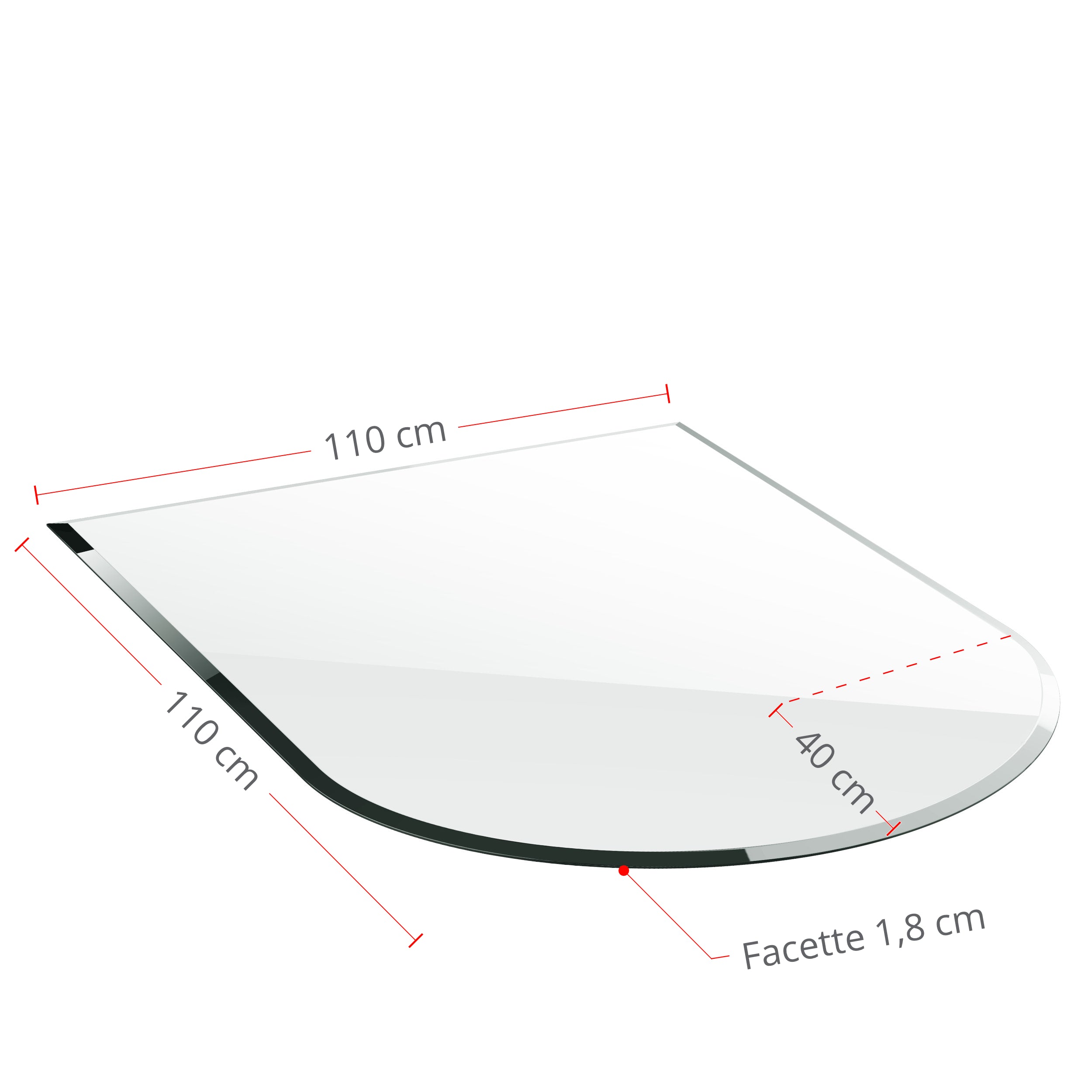 Glasbodenplatte für Kaminofen Rundbogen 110x110 cm – Maßzeichnung