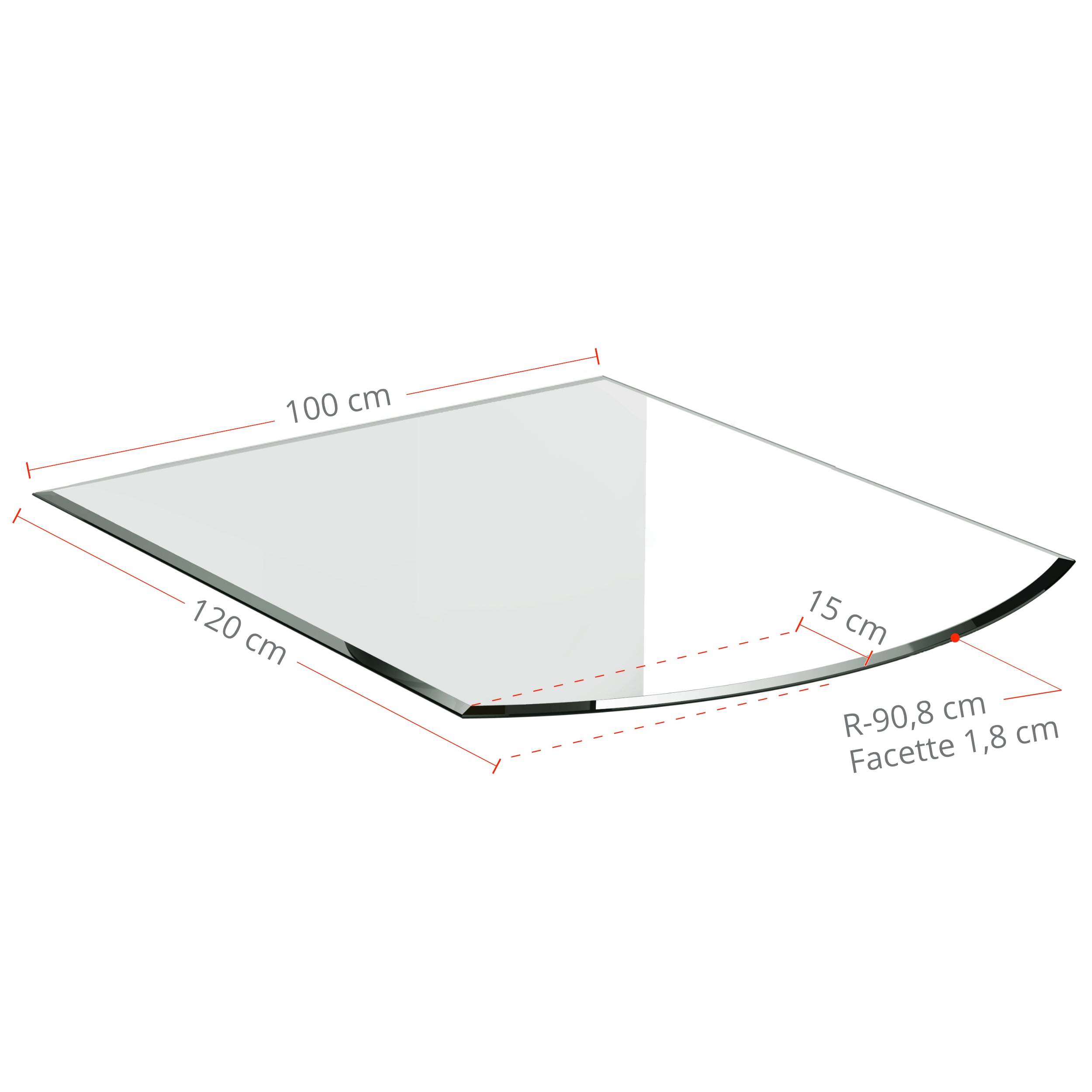Glasbodenplatte für Kaminofen Segmentbogen 100x120 cm – Maßzeichnung