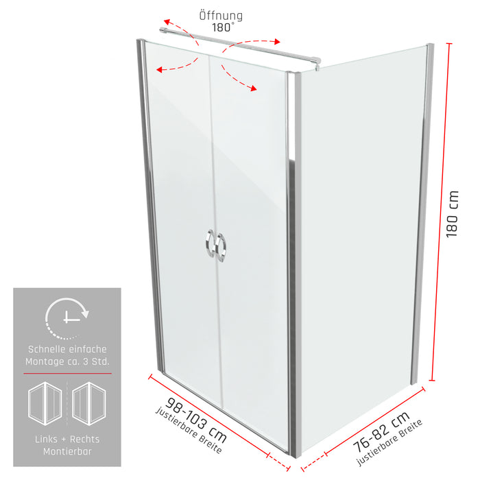 Dusche Eckdusche | Höhe 180 cm gekürzt