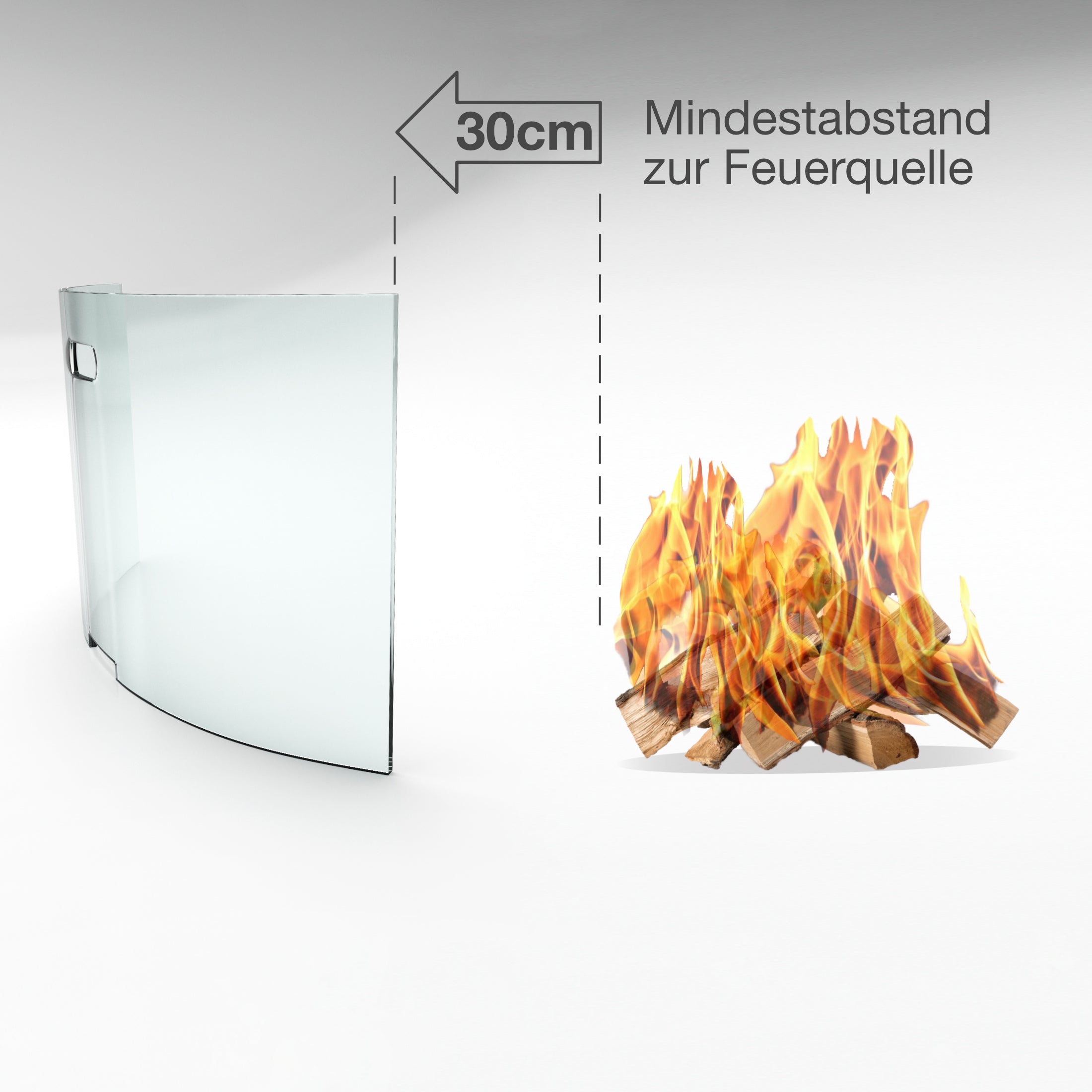 Kaminschutzgitter aus Spezial-Sicherheitsglas, Hitzeschutz Funkenschutzgitter aus echtem ESG Glas – Gebogen