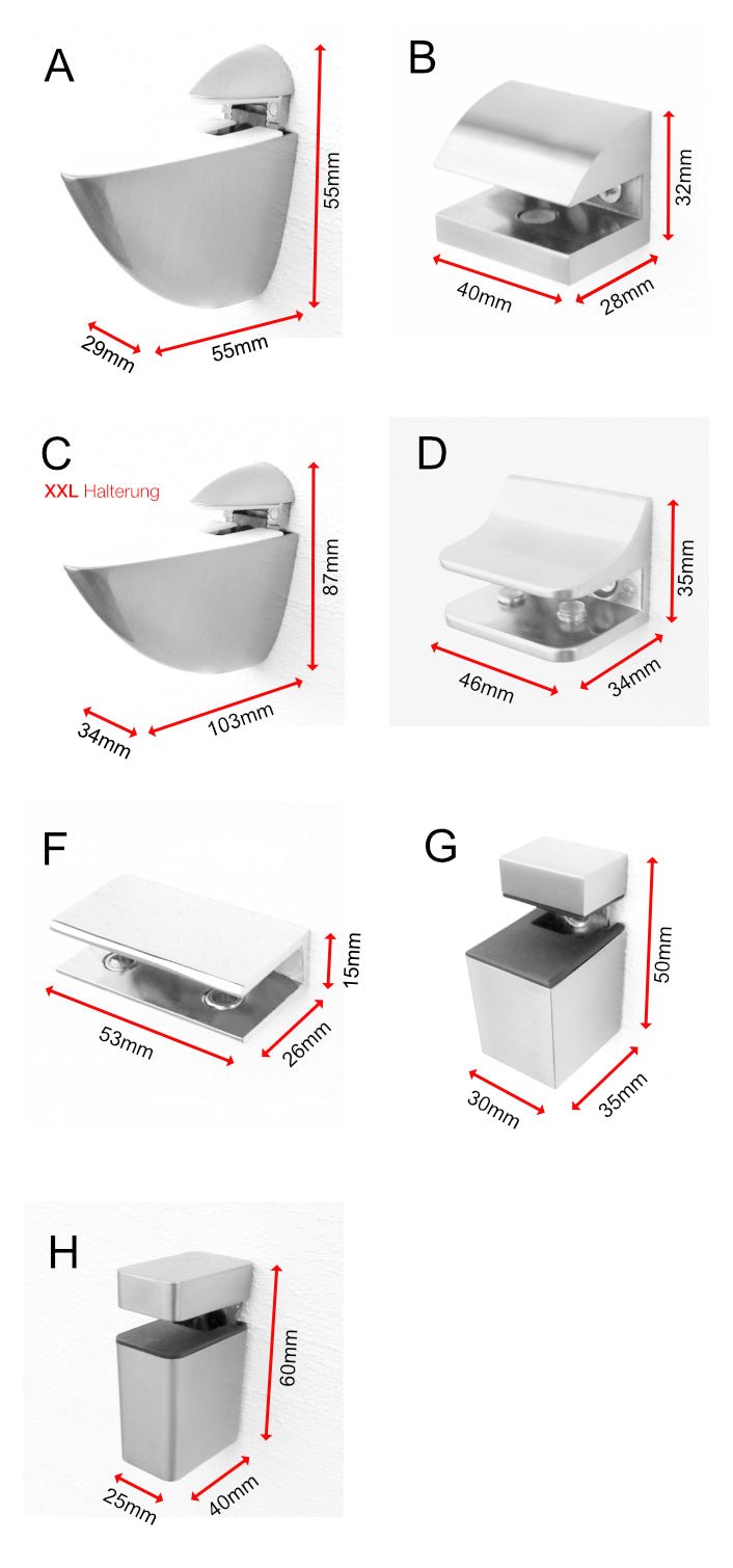 Befestigungsset für Glasregale - Verschiedene Modelle - Glasregal