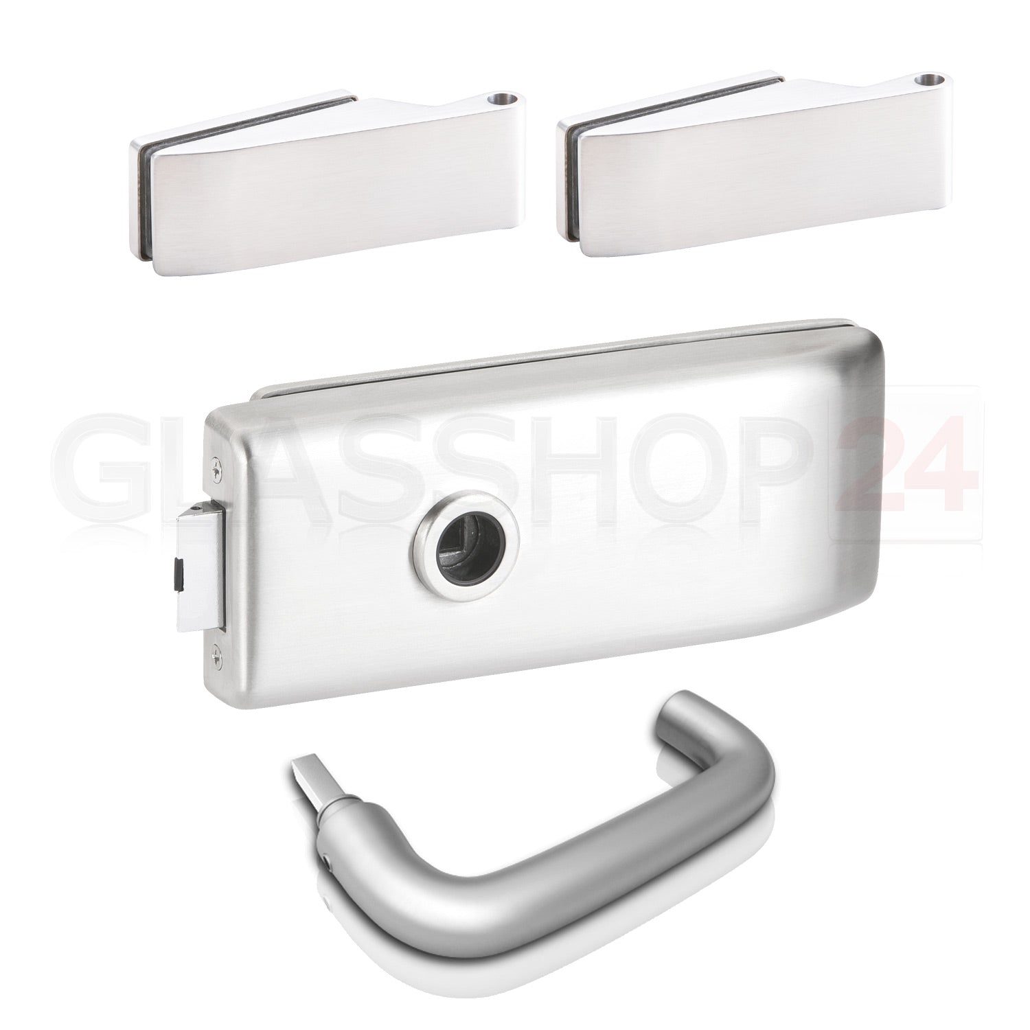 Glastürbeschlag Set - Glastürschloss aus hochwertigem Aluminium, eckig - Beschlagsset