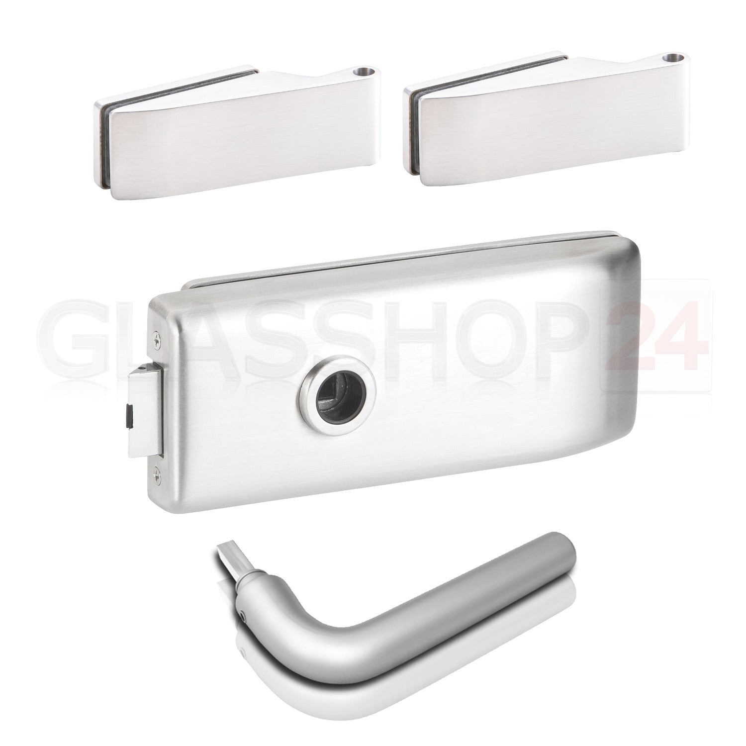 Glastürbeschlag Set - Glastürschloss aus hochwertigem Aluminium, eckig - Beschlagsset