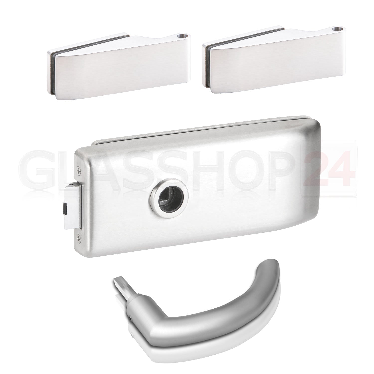 Glastürbeschlag Set - Glastürschloss aus hochwertigem Aluminium, eckig - Beschlagsset