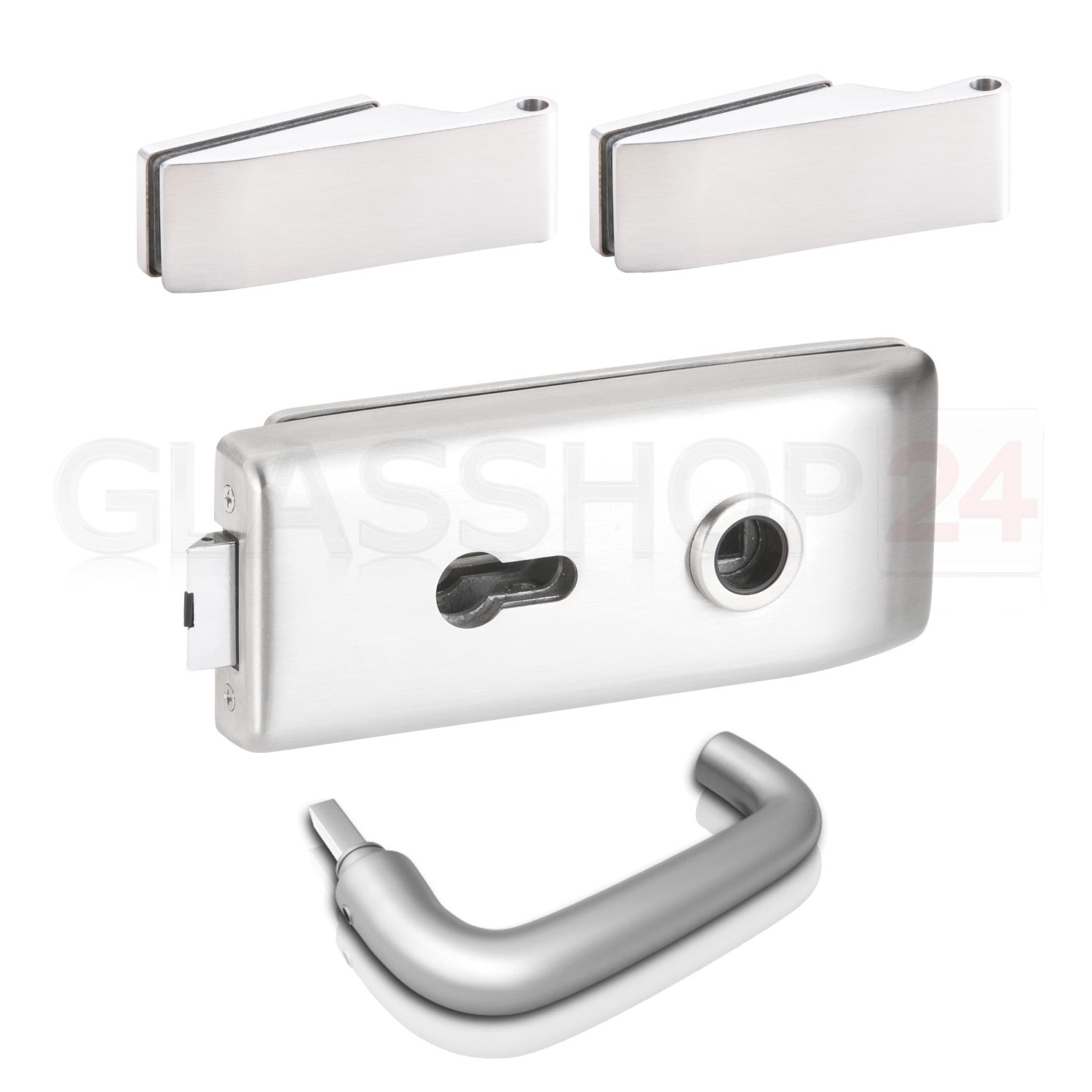 Glastürbeschlag Set - Glastürschloss aus hochwertigem Aluminium, eckig - Beschlagsset