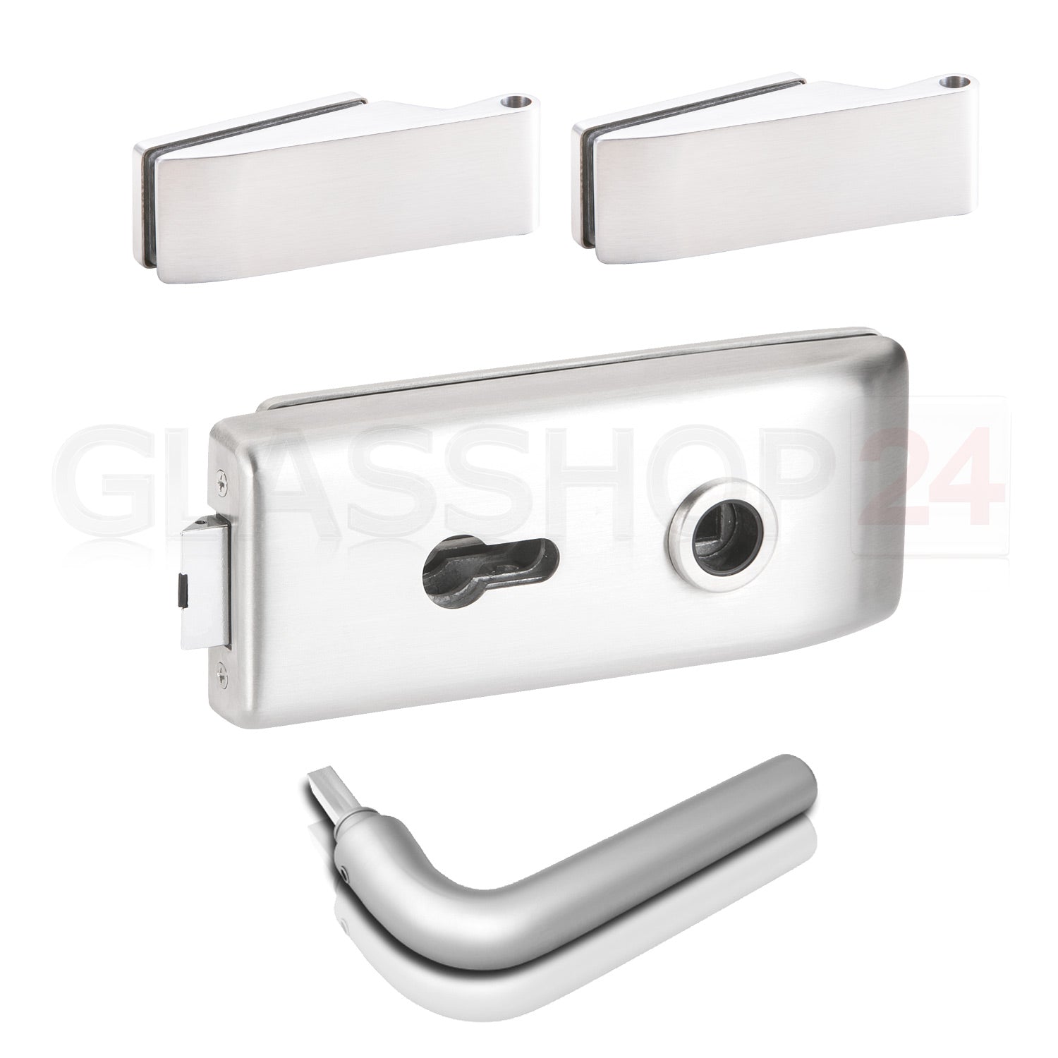 Glastürbeschlag Set - Glastürschloss aus hochwertigem Aluminium, eckig - Beschlagsset