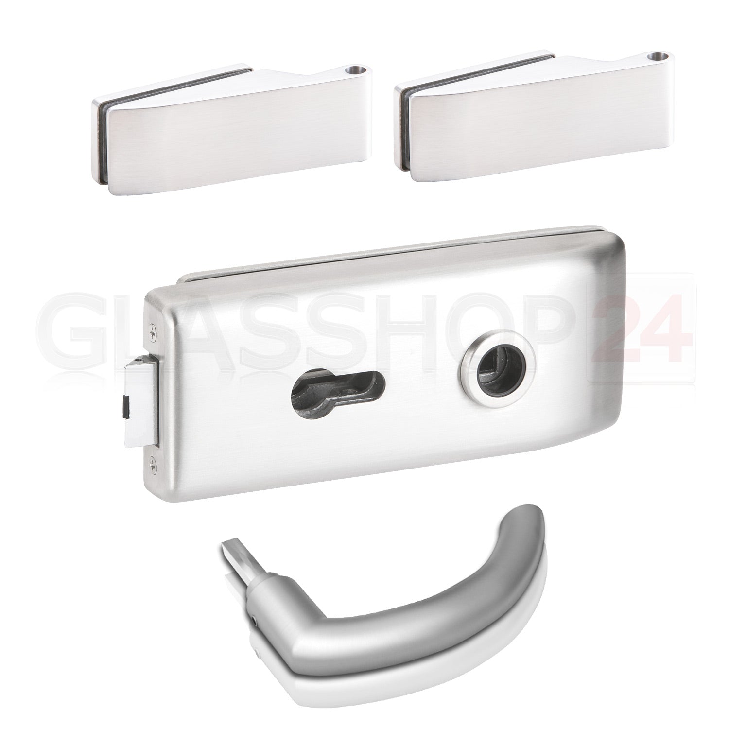 Glastürbeschlag Set - Glastürschloss aus hochwertigem Aluminium, eckig - Beschlagsset
