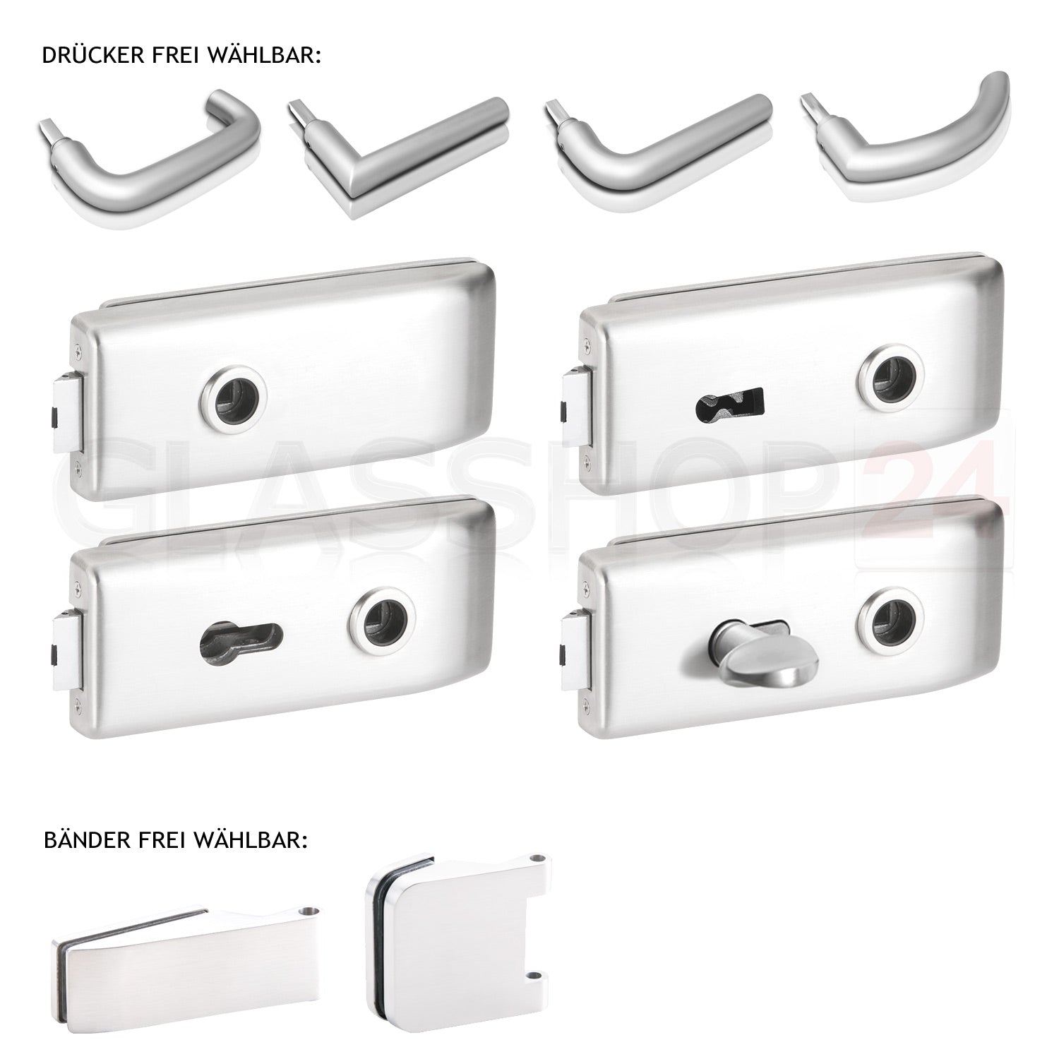 Beschlagset Ganzglastür Aluminium eckig - BeschlagssetStudio/Studio | WC | Drücker Typ 18mm