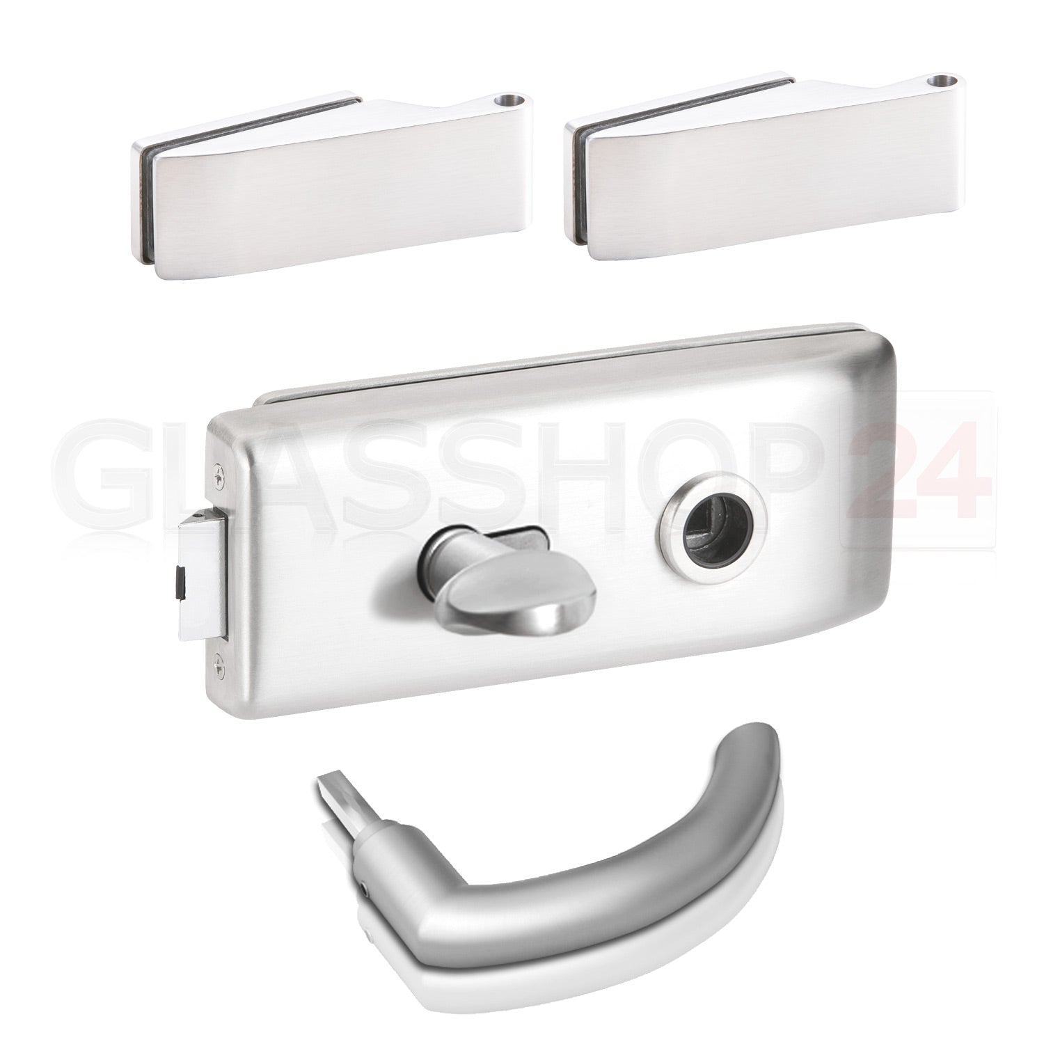 Glastürbeschlag Set - Glastürschloss aus hochwertigem Aluminium, eckig - Beschlagsset