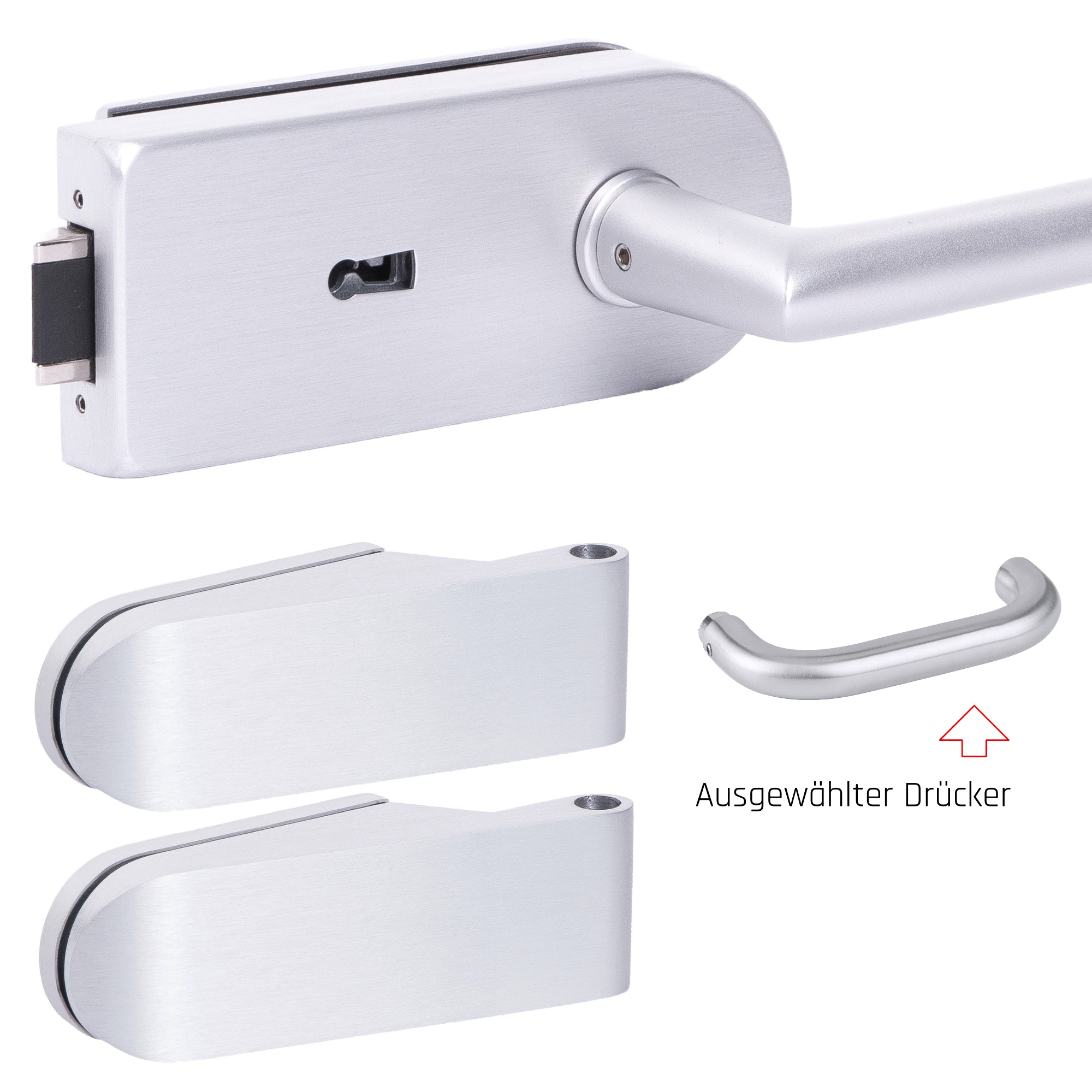 Glastürbeschlag Set - Glastürschloss aus hochwertigem Aluminium, rund - Beschlagsset