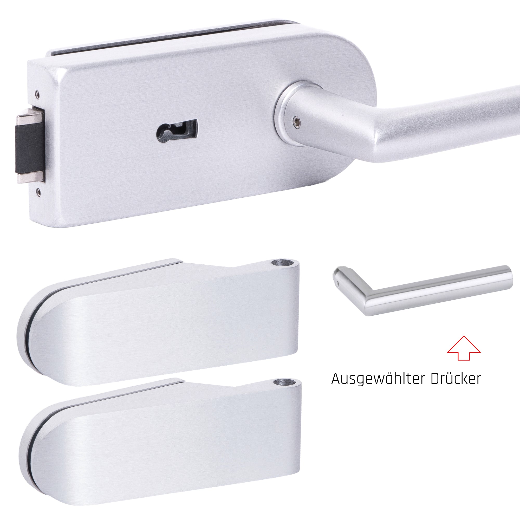 Glastürbeschlag Set - Glastürschloss aus hochwertigem Aluminium, rund - Beschlagsset