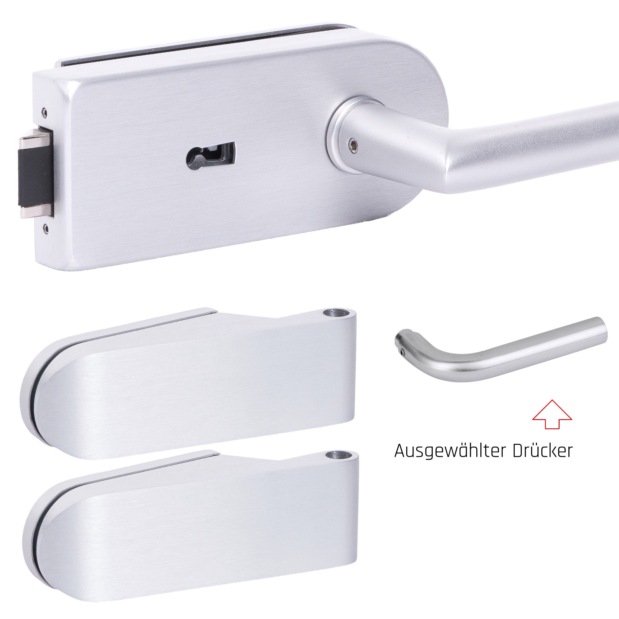 Glastürbeschlag Set - Glastürschloss aus hochwertigem Aluminium, rund - Beschlagsset