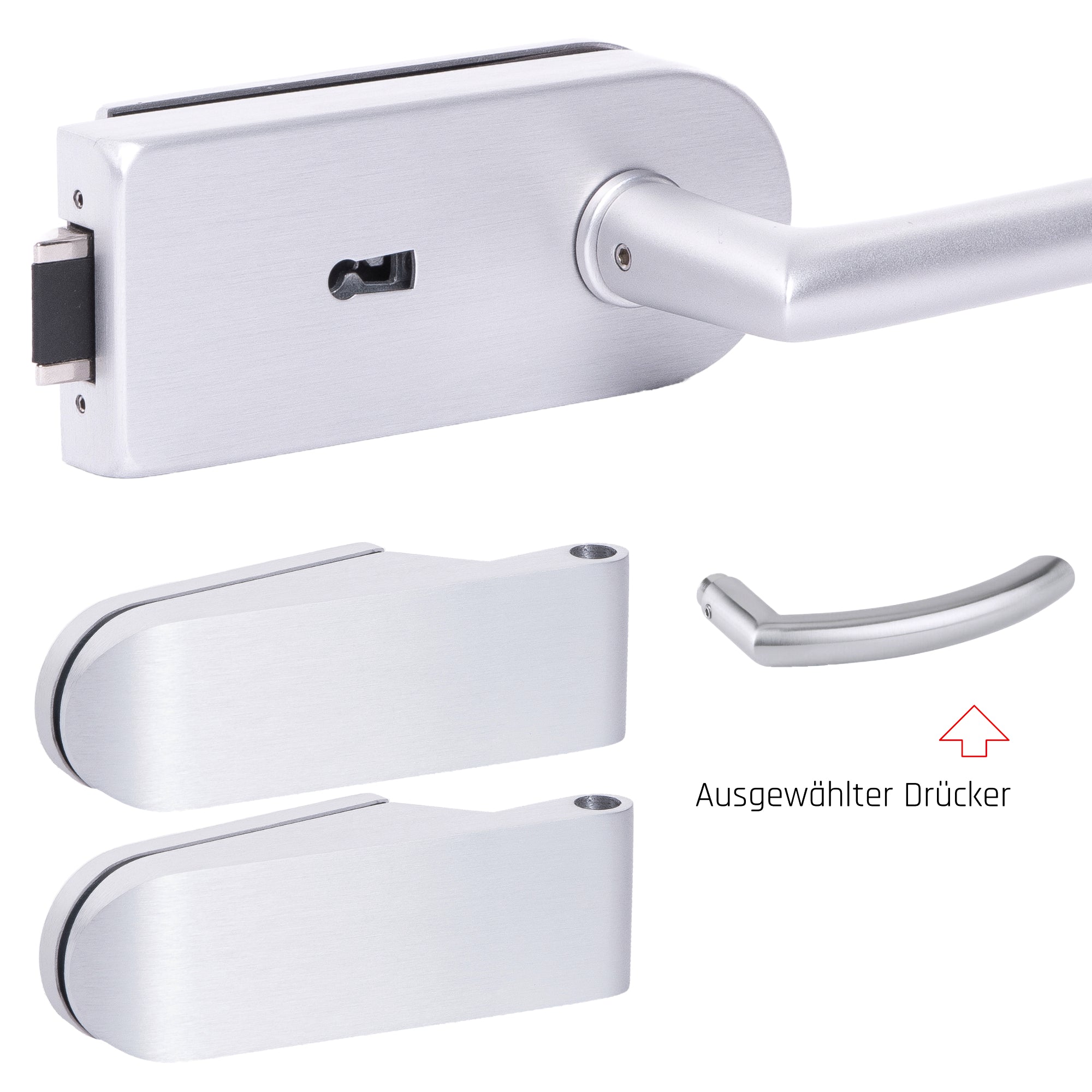 Glastürbeschlag Set - Glastürschloss aus hochwertigem Aluminium, rund - Beschlagsset