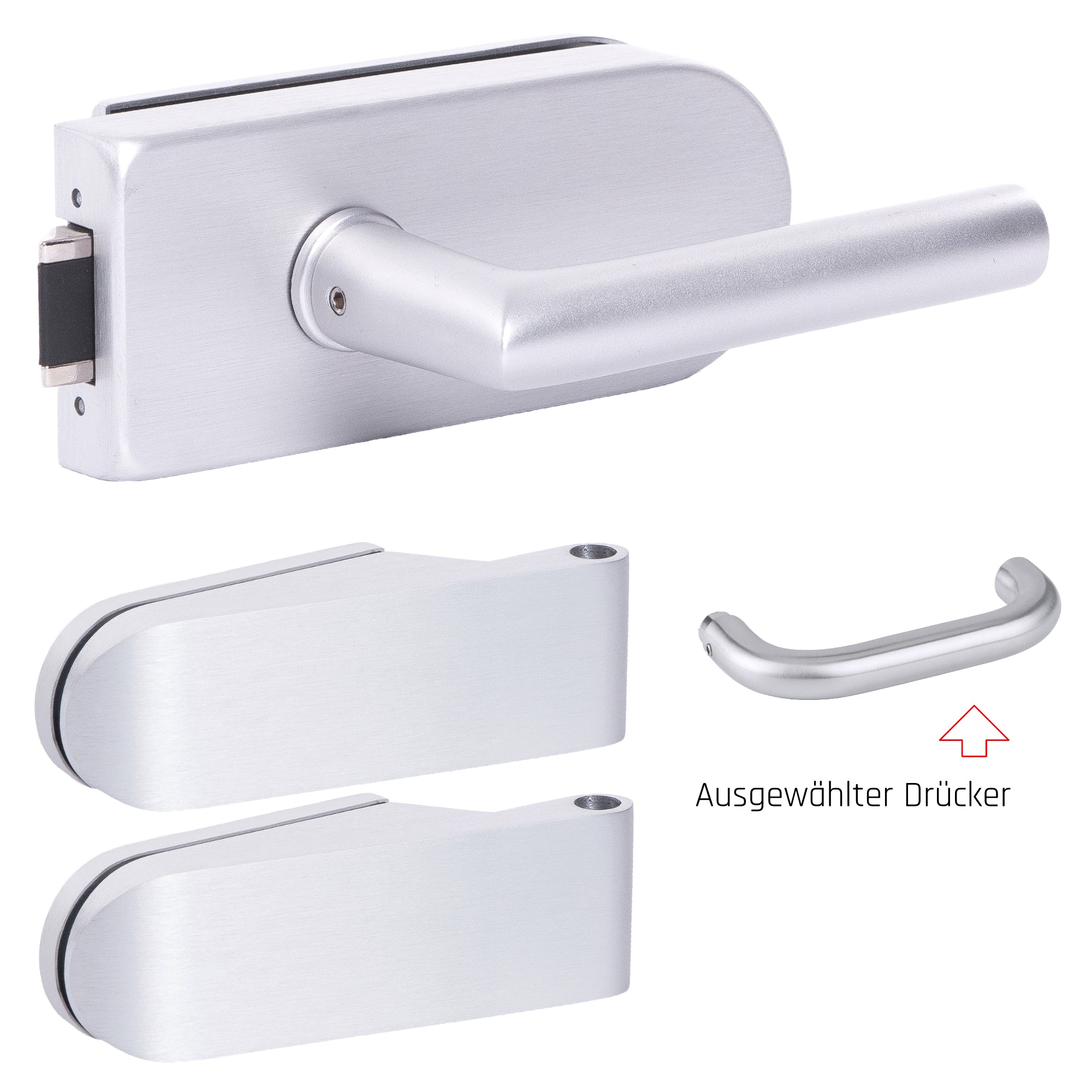 Glastürbeschlag Set - Glastürschloss aus hochwertigem Aluminium, rund - Beschlagsset