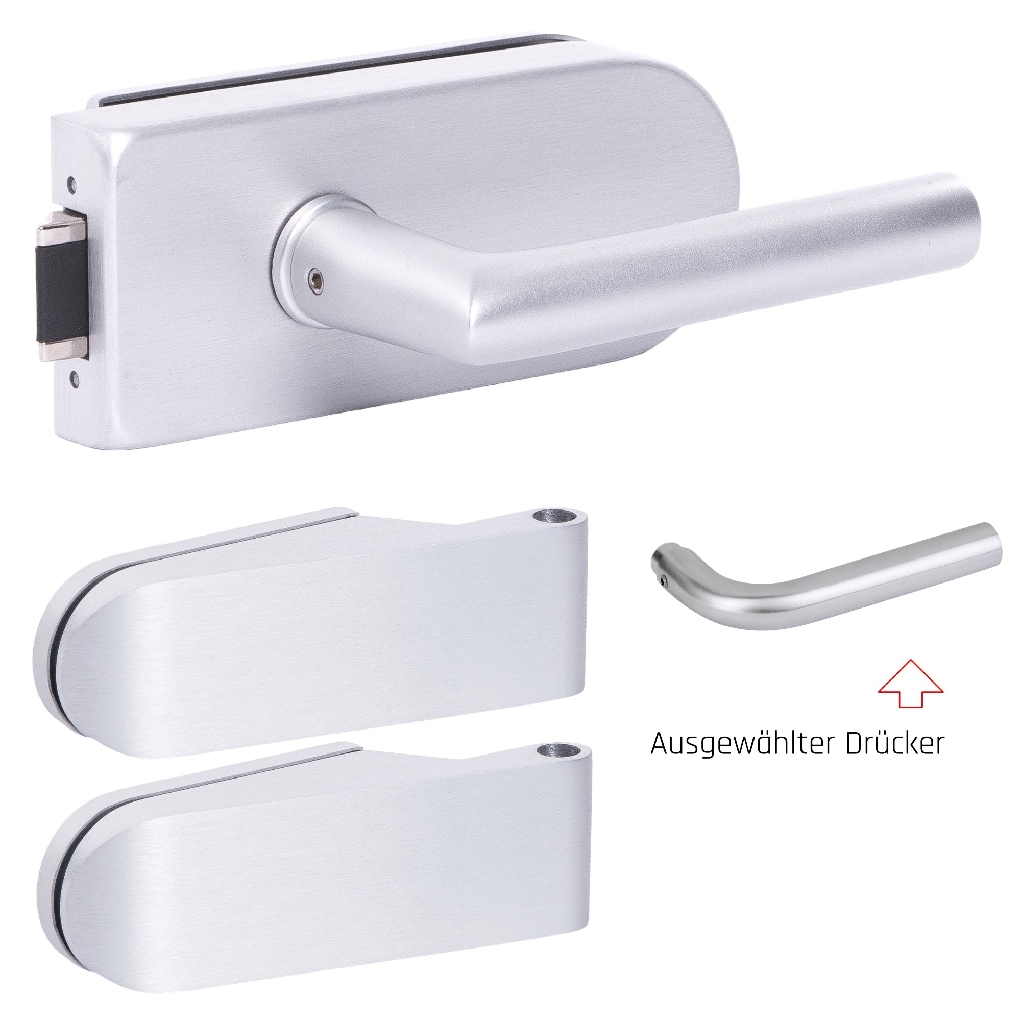 Glastürbeschlag Set - Glastürschloss aus hochwertigem Aluminium, rund - Beschlagsset