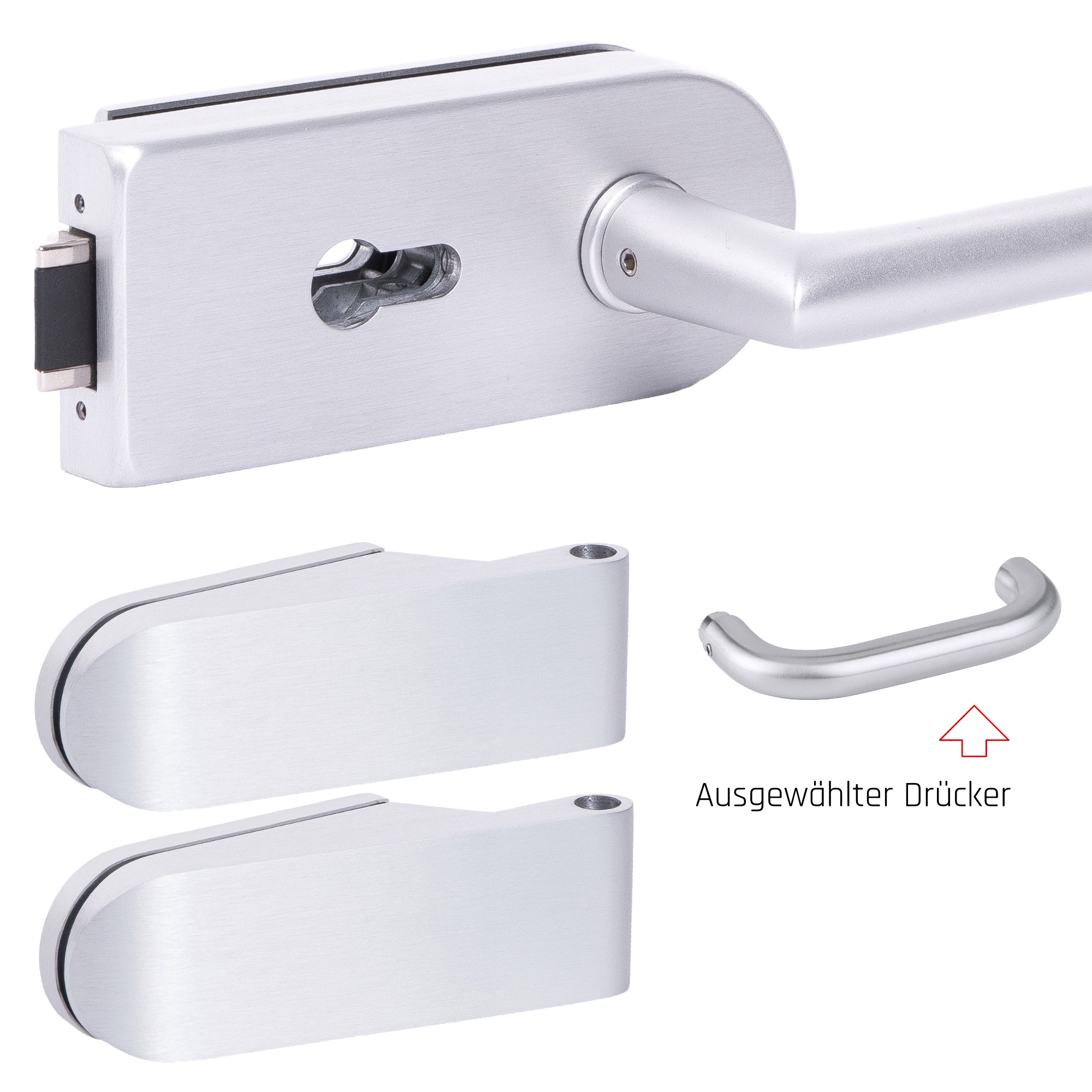 Glastürbeschlag Set - Glastürschloss aus hochwertigem Aluminium, rund - Beschlagsset
