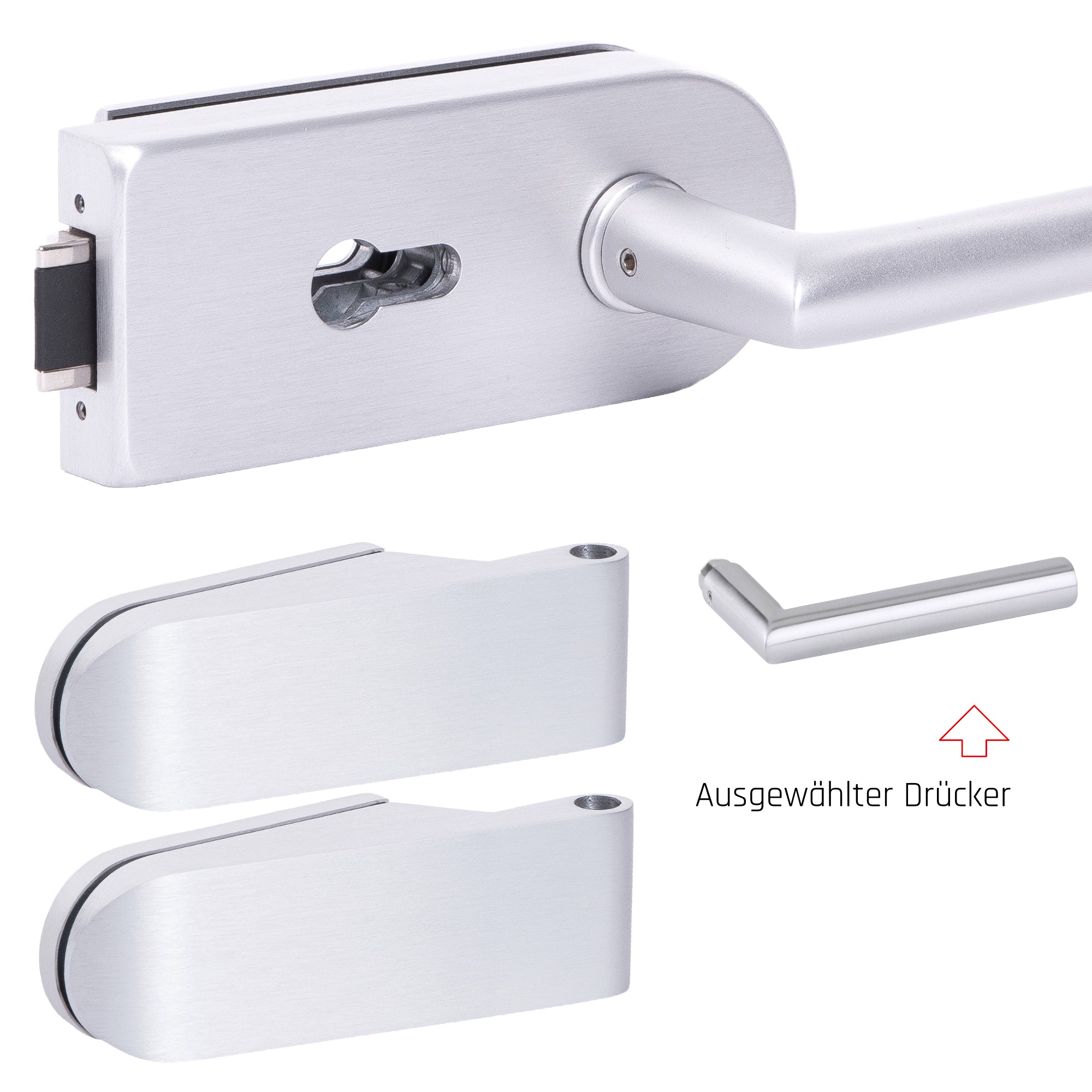Glastürbeschlag Set - Glastürschloss aus hochwertigem Aluminium, rund - Beschlagsset