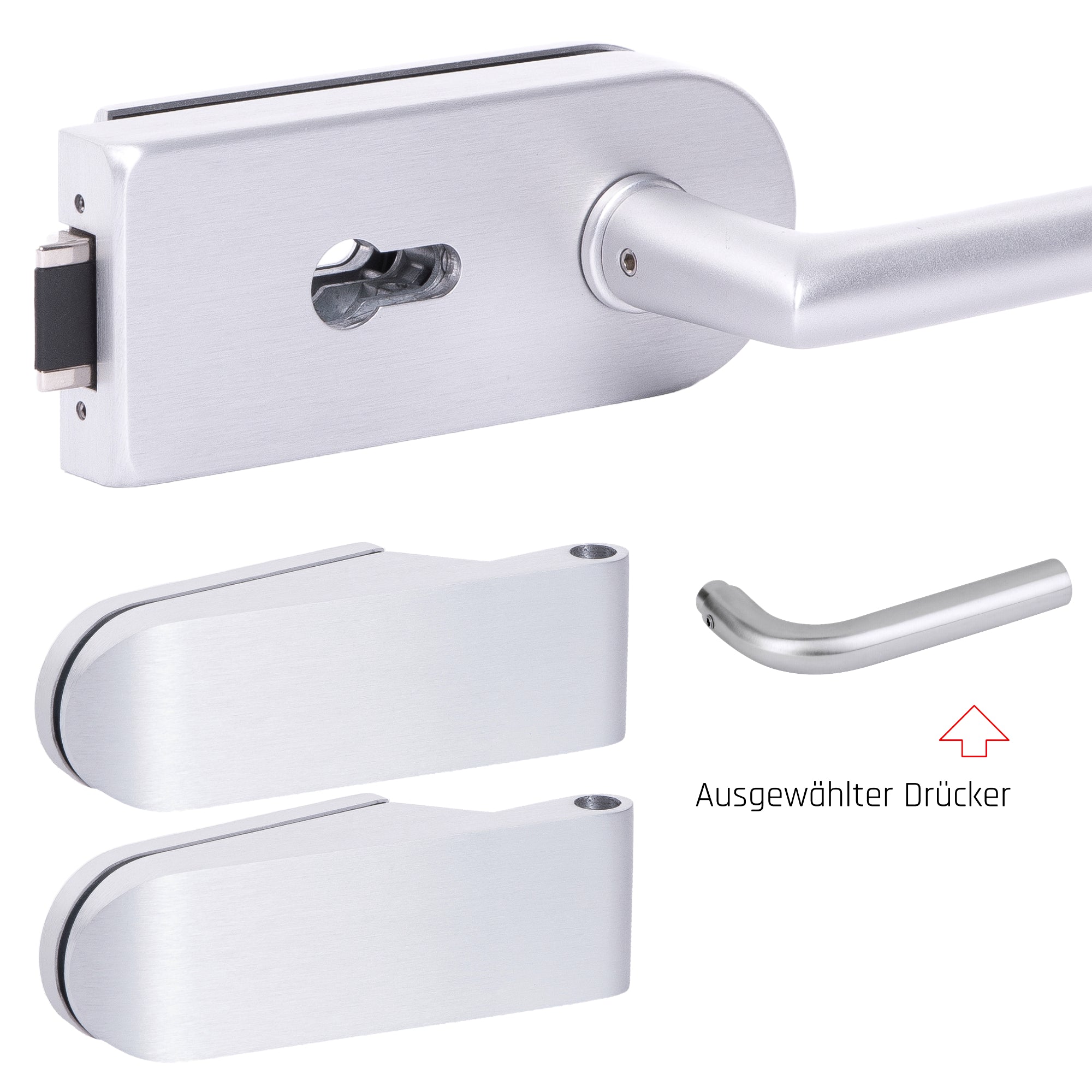 Glastürbeschlag Set - Glastürschloss aus hochwertigem Aluminium, rund - Beschlagsset