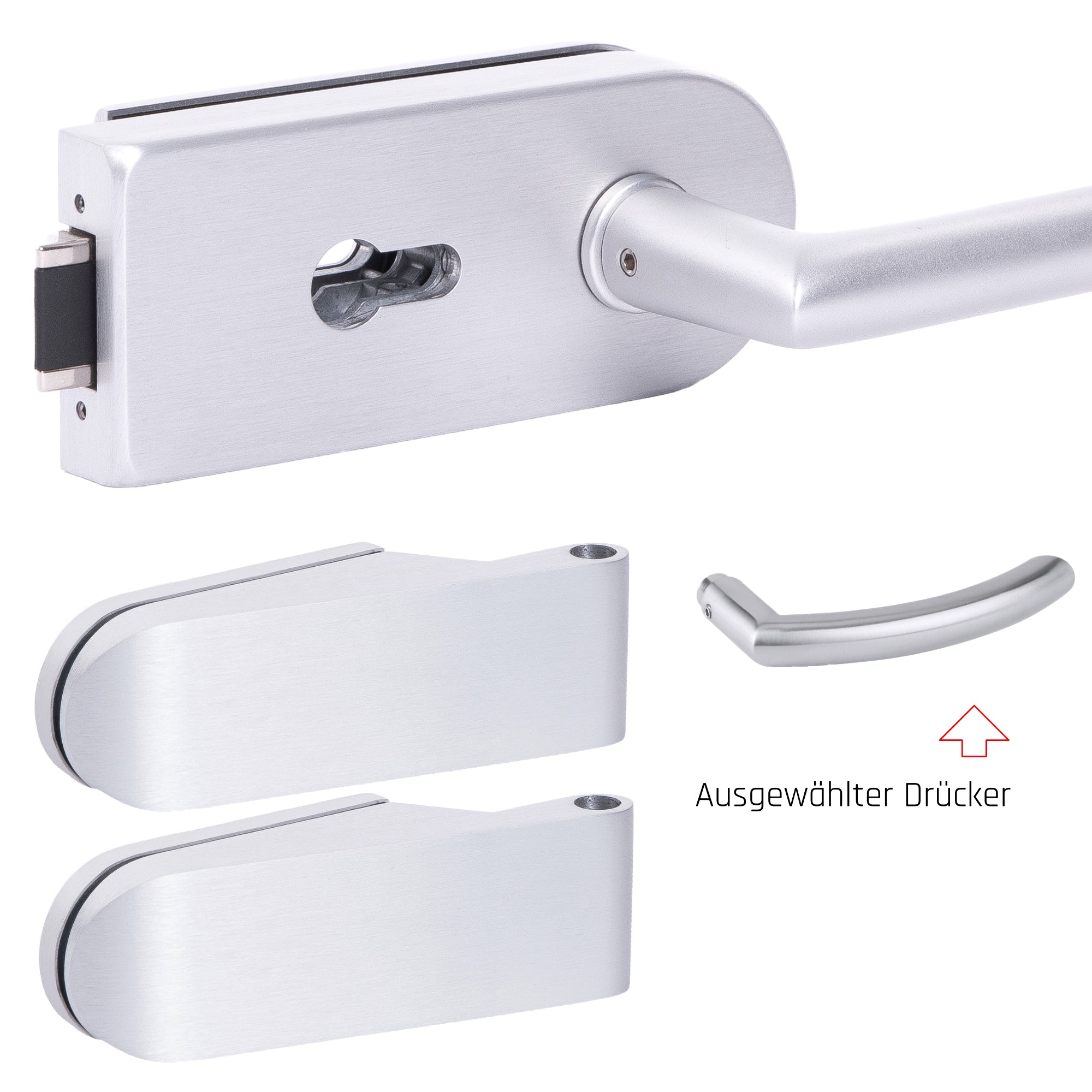 Glastürbeschlag Set - Glastürschloss aus hochwertigem Aluminium, rund - Beschlagsset