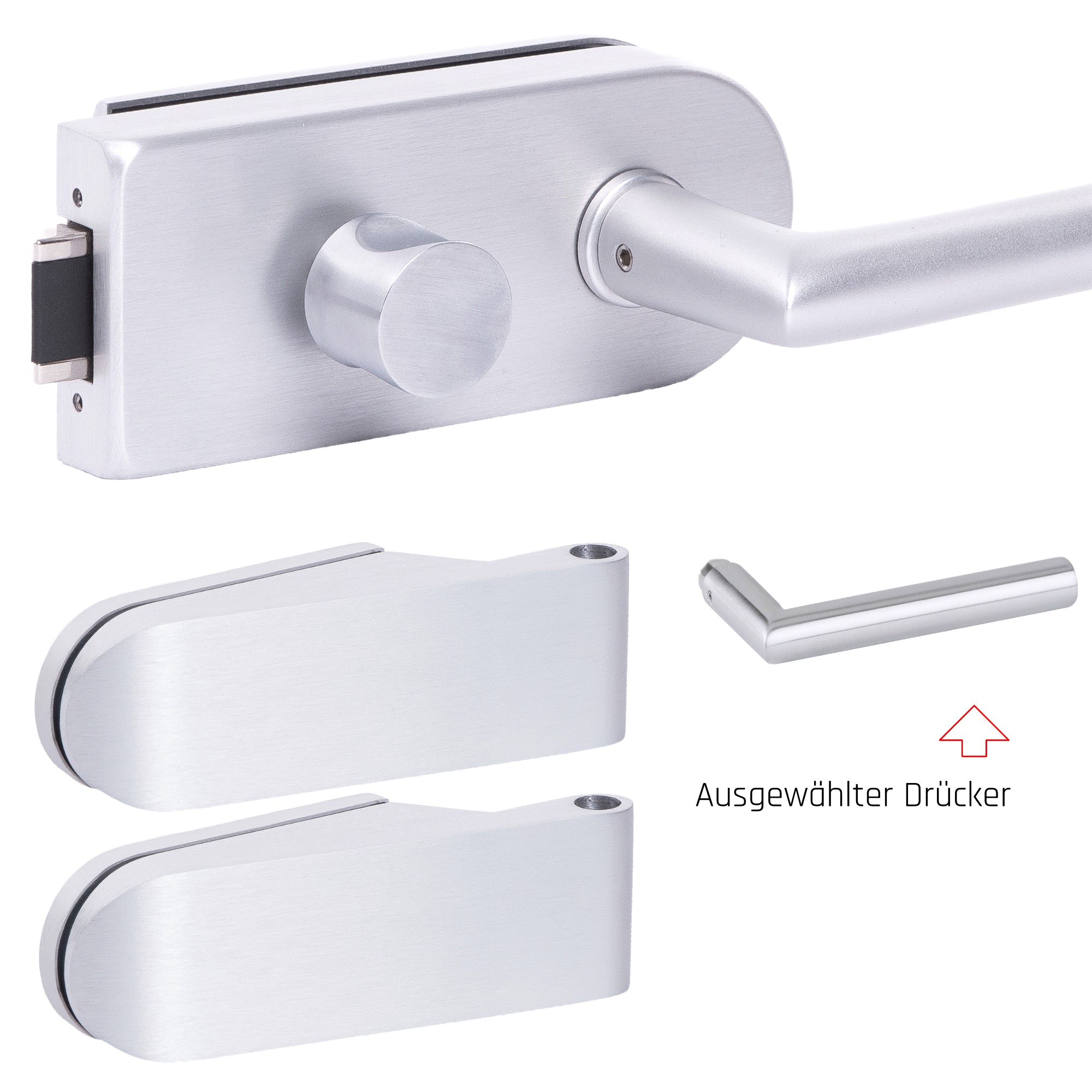 Glastürbeschlag Set - Glastürschloss aus hochwertigem Aluminium, rund - Beschlagsset