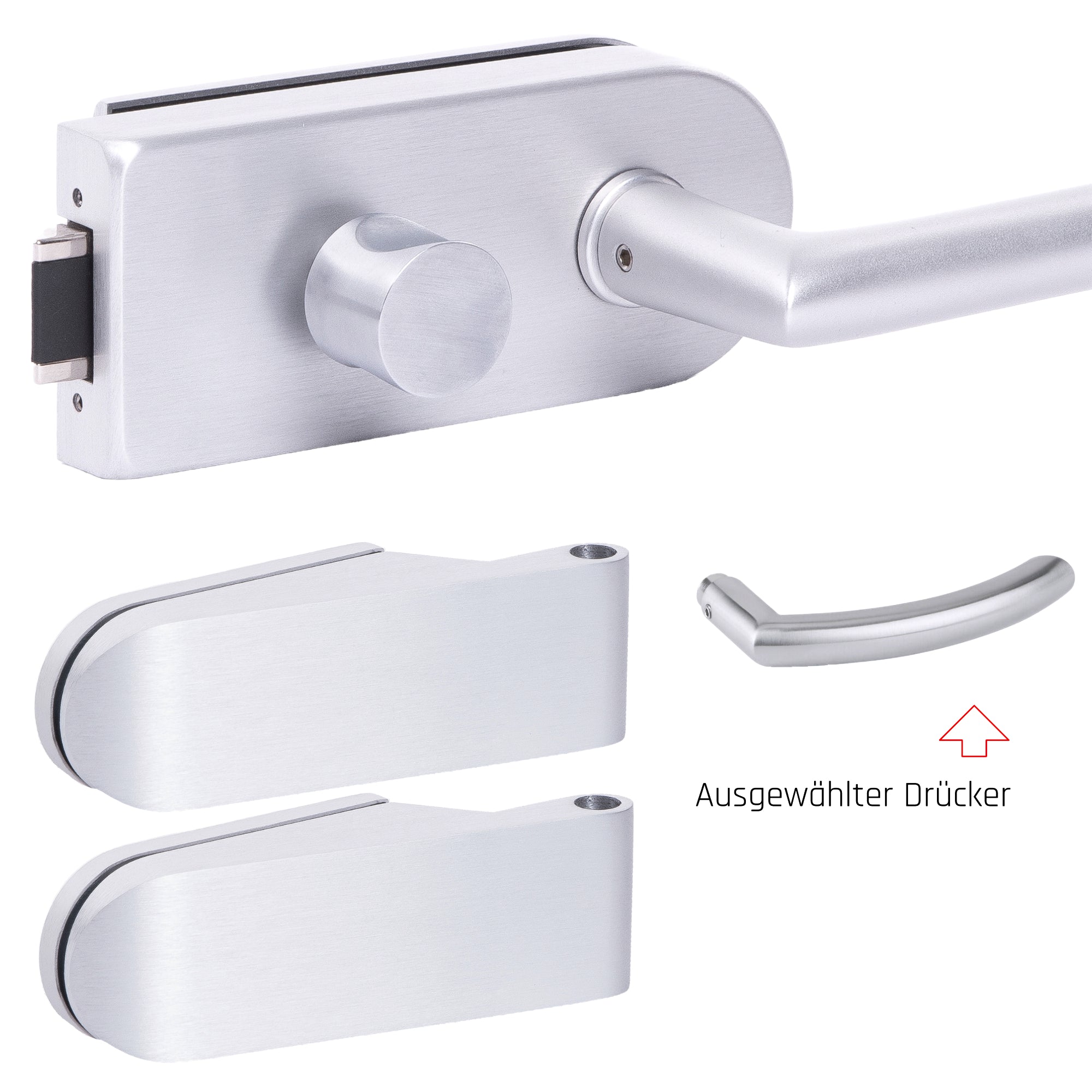 Glastürbeschlag Set - Glastürschloss aus hochwertigem Aluminium, rund - Beschlagsset