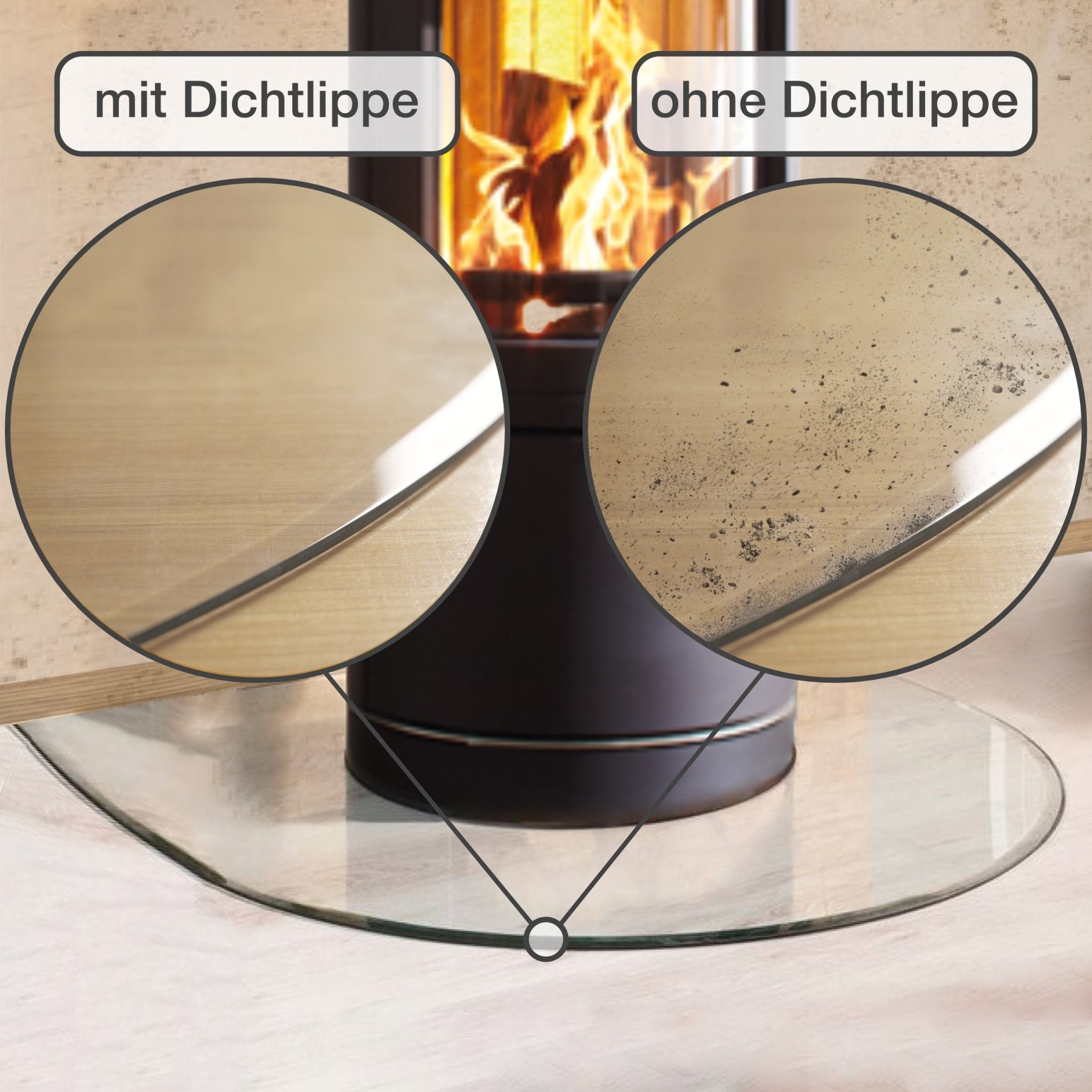 Silikon - Dichtlippe Schmutzlippe für Glasplatte, Kaminplatte, Ofenplatte, Bodenplatte - 3 - fach ULTRA - Dichtlippe