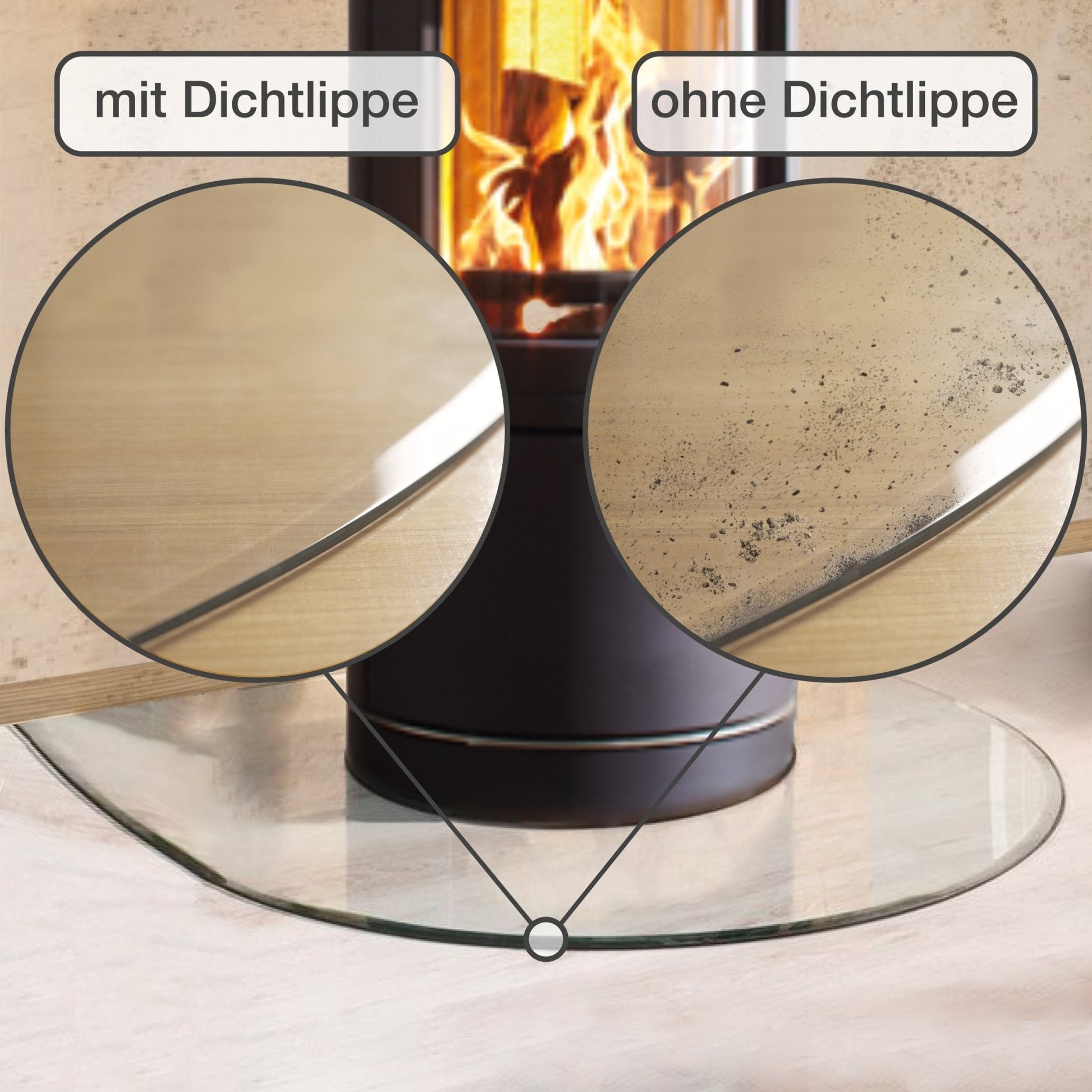 Silikon - Dichtlippe Schmutzlippe für Glasplatte, Kaminplatte, Ofenplatte, Bodenplatte - 3 - fach ULTRA - Dichtlippe