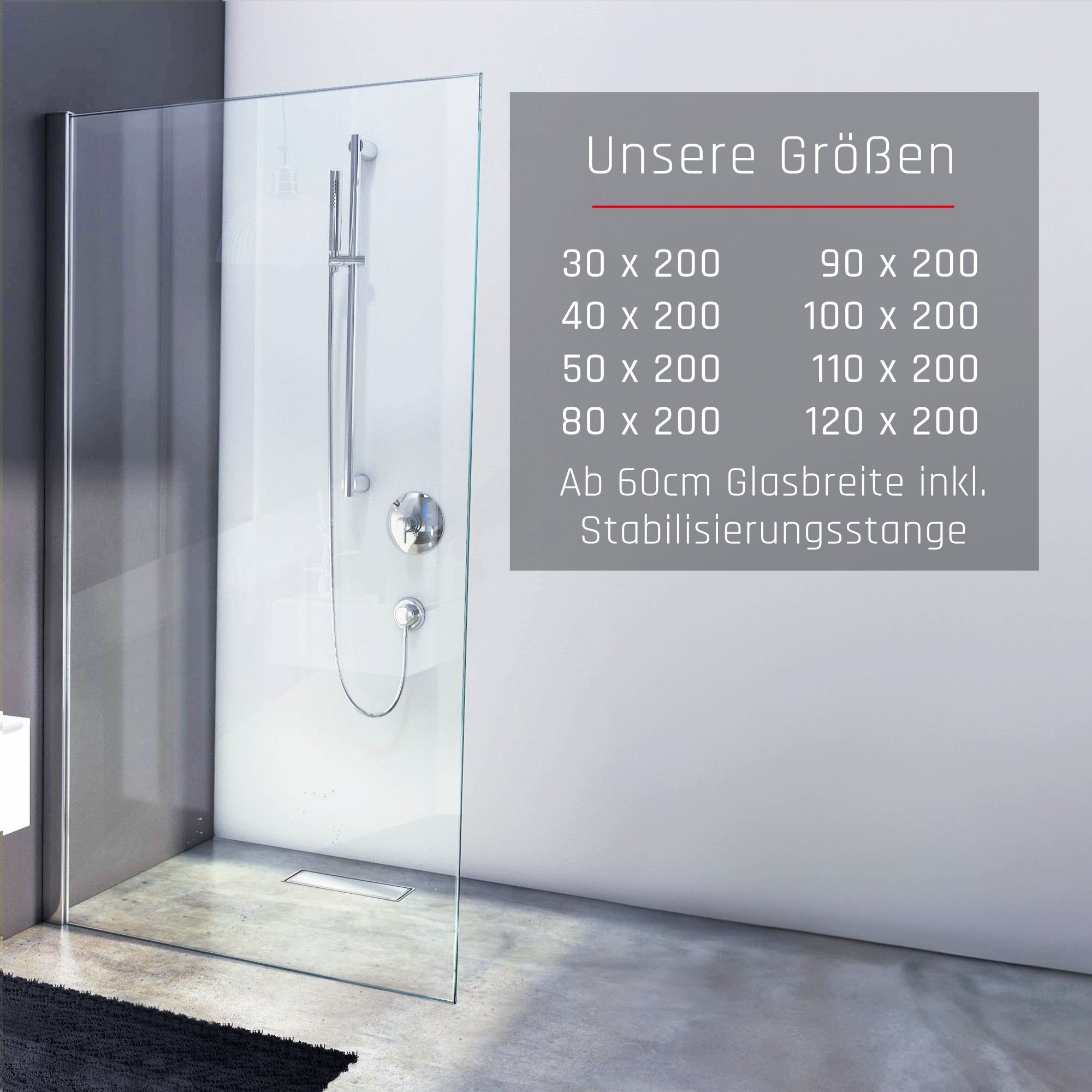 Duschwand Walk - In 8mm ESG, Klarglas - Duschwand