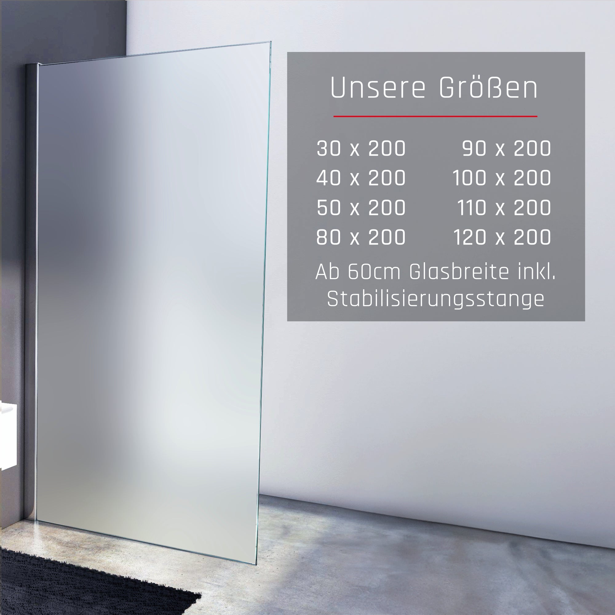 Duschwand Walk - In 8mm ESG, Satiniert - Duschwand