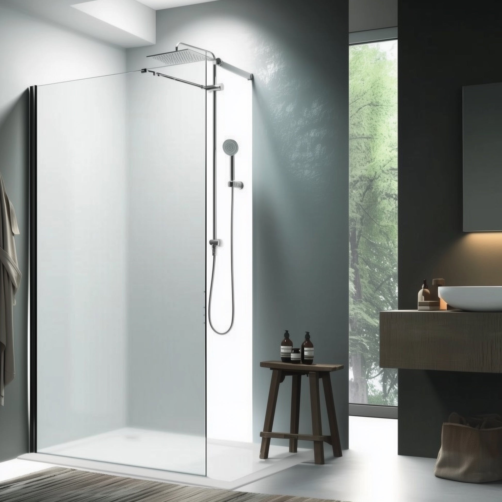 Duschwand Walk - In 8mm ESG, Satiniert - Duschwand