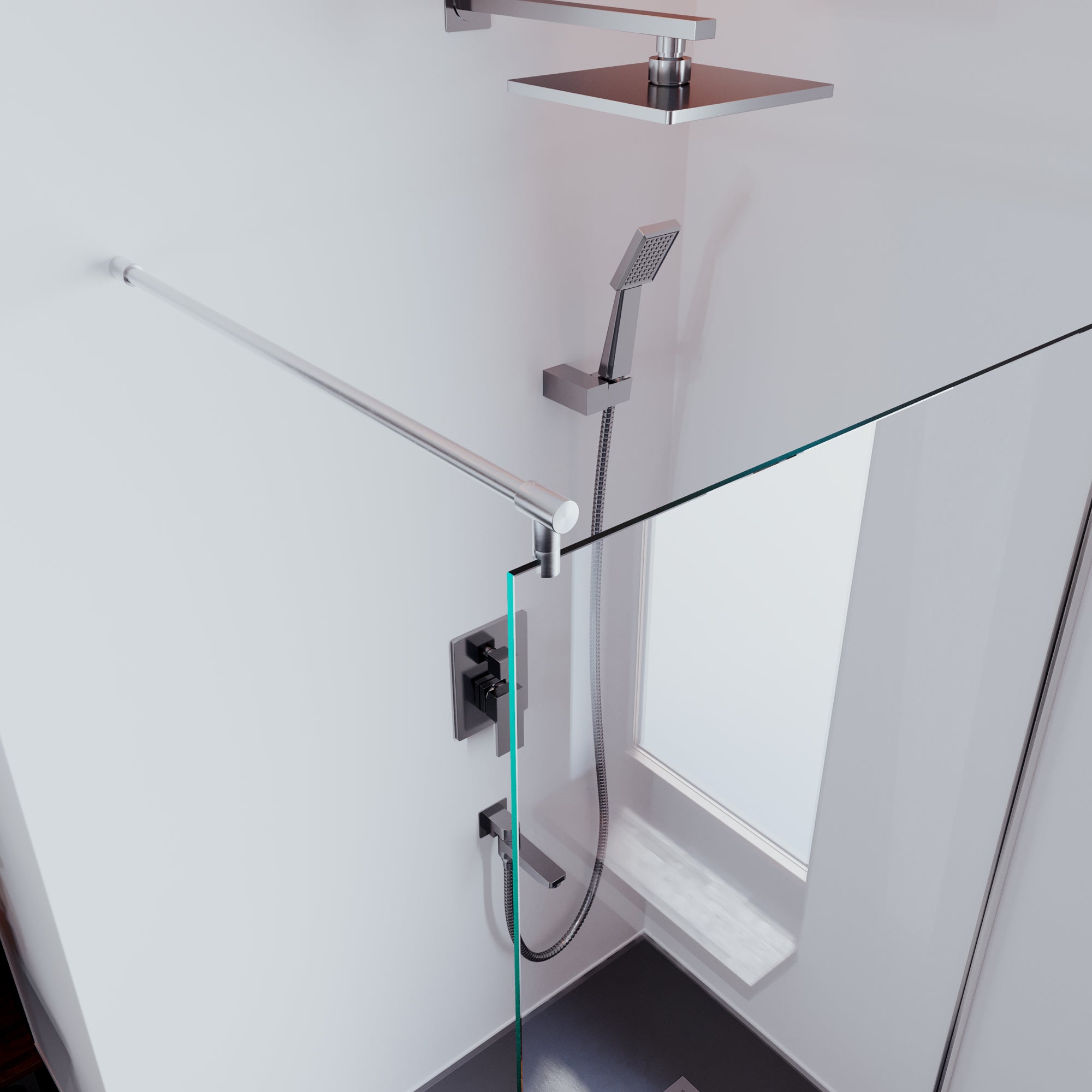 Duschwand Walk - In 8mm ESG, Teilsatiniert - Duschwand