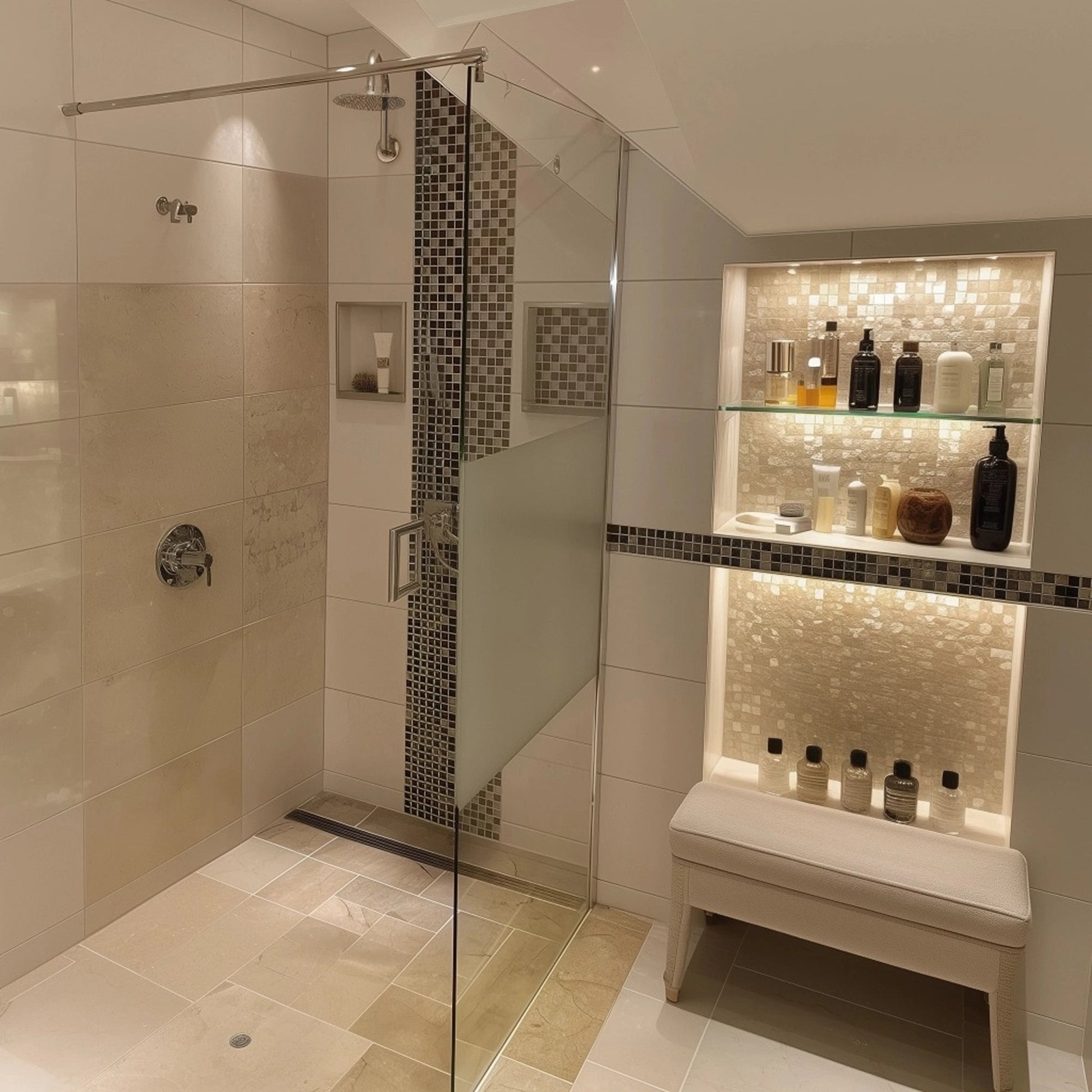 Duschwand Walk - In 8mm ESG, Teilsatiniert - Duschwand