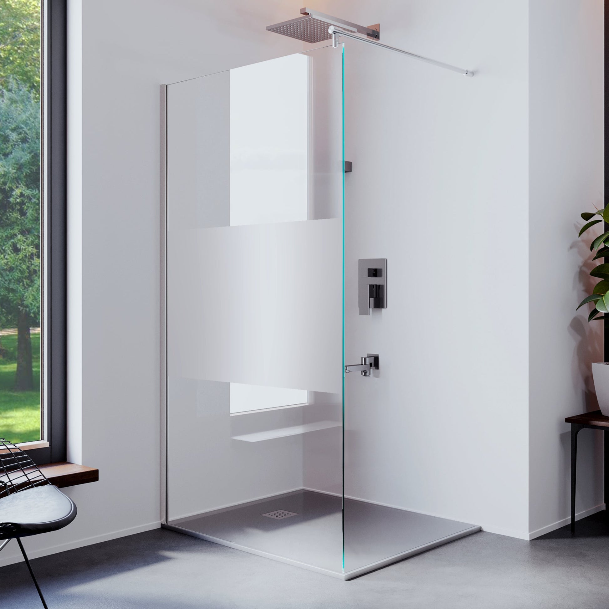 Duschwand Walk - In 8mm ESG, Teilsatiniert - Duschwand
