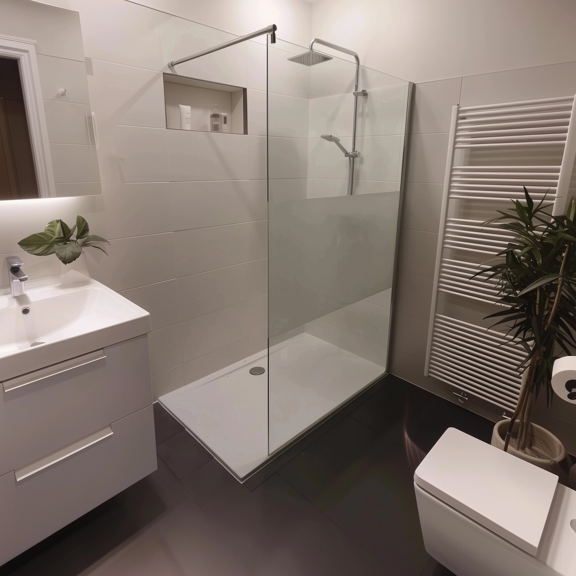 Duschwand Walk - In 8mm ESG, Teilsatiniert - Duschwand