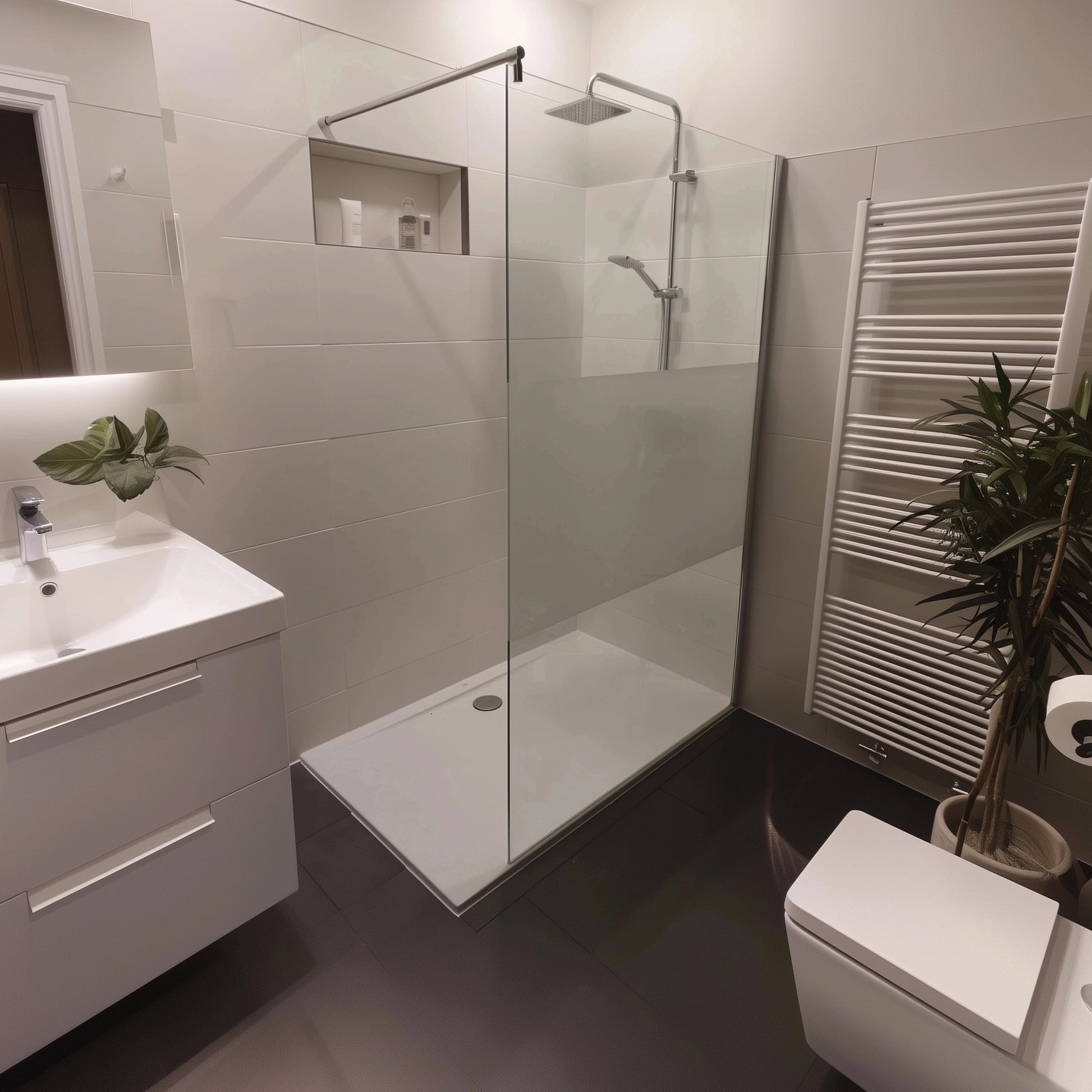 Duschwand Walk - In 8mm ESG, Teilsatiniert - Duschwand