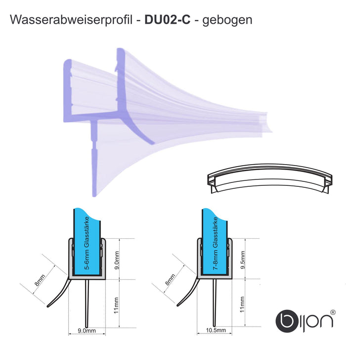 Duschdichtung Gerade und Gebogen - Du02 - c gebogen100cm / für 6mm Glas / gebogen6mm