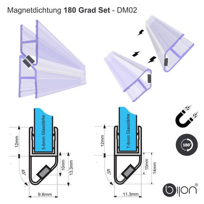 Duschdichtung Magnet - Typ (Model): 180 Grad Set | Dm02Für 5 - 6mm Glasstärke135°