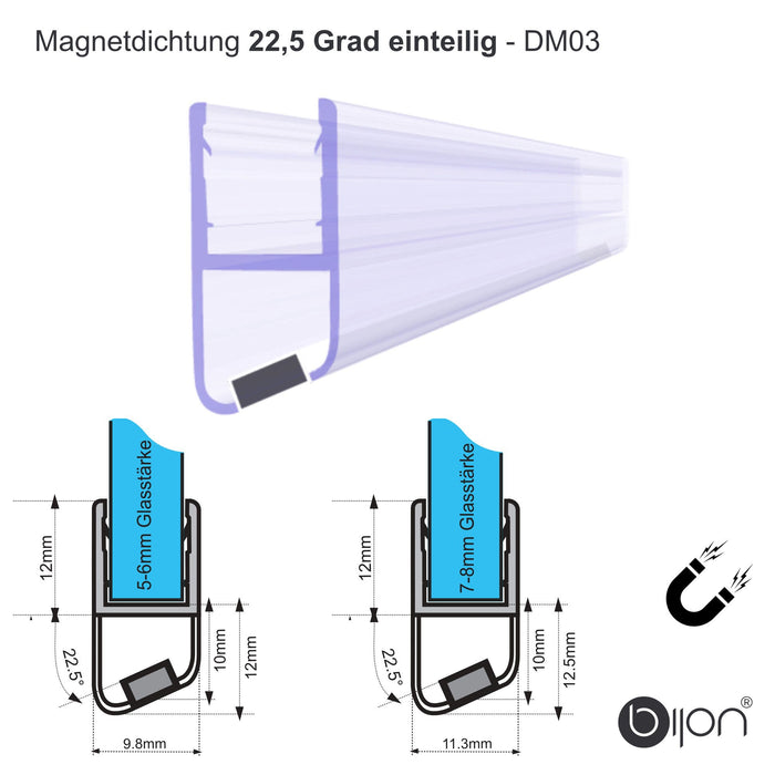 Duschdichtung Magnet - Typ (Model): 22,5 Grad Einteilig | Dm03Für 5 - 6mm Glasstärke135°