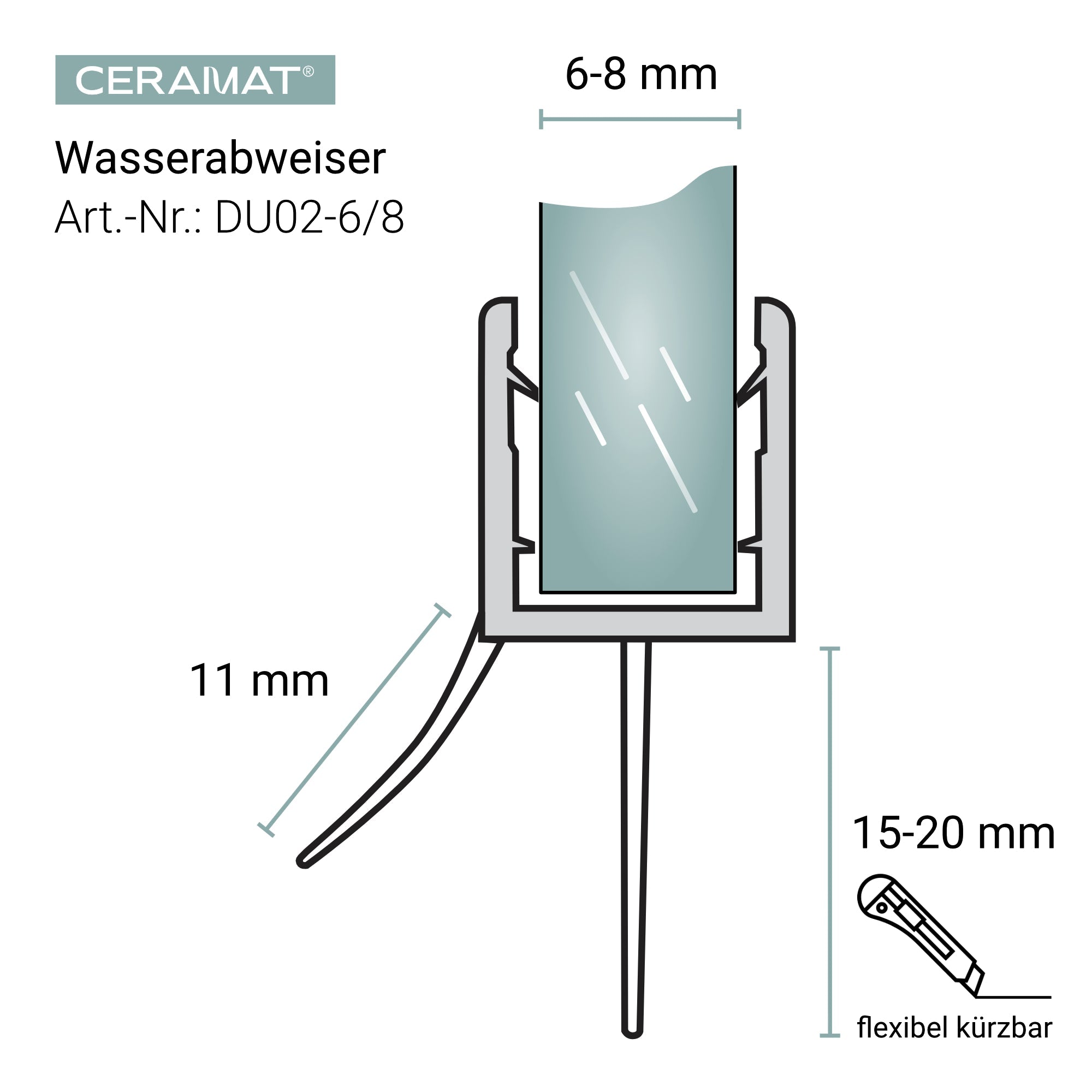 Duschdichtung Wasserabweiser für Bodenseite – 1 m – DU02 - 6/8 - Duschdichtung