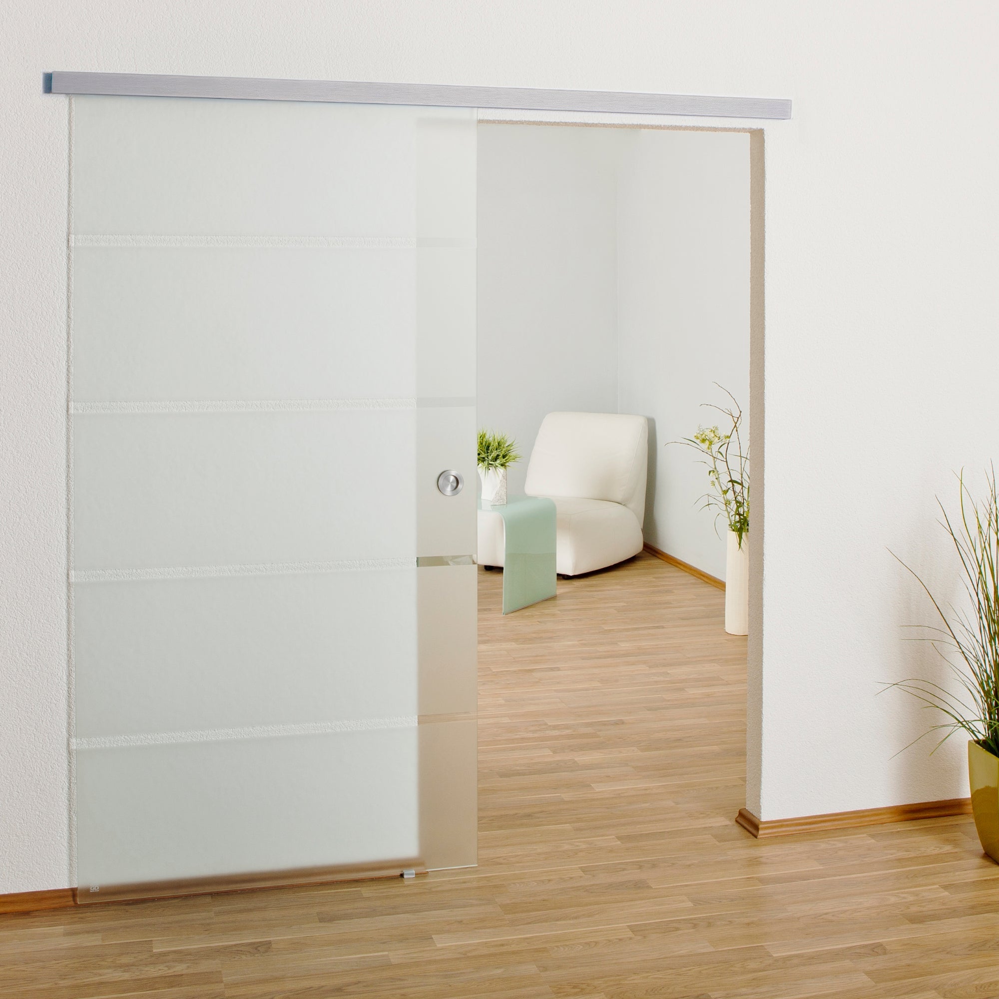 Glasschiebetür Komplettset aus 8mm ESG Glas, Glastür Schiebetür mit Muschelgriff und 15mm Wandabstand - 