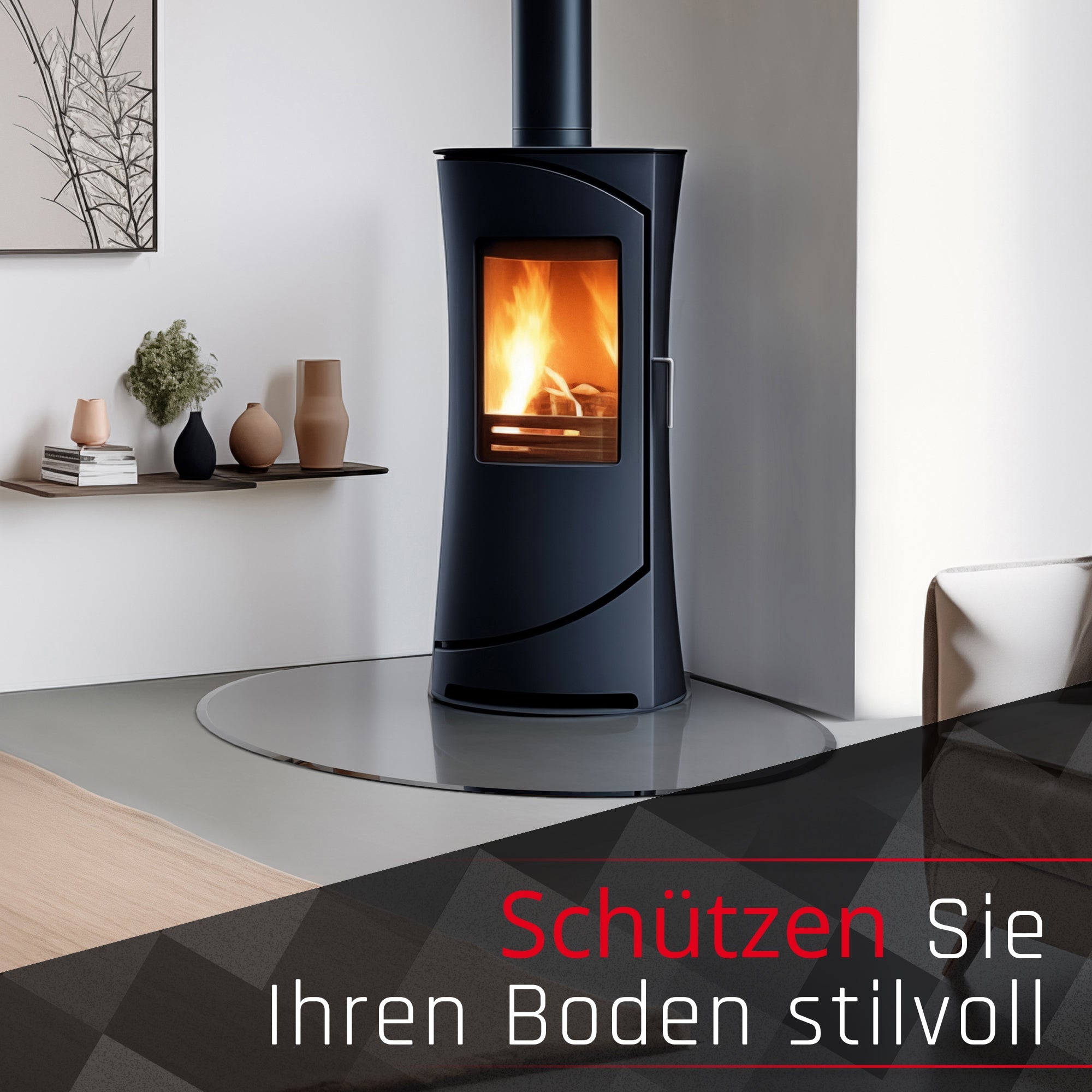 Glasbodenplatte für Kaminofen - Tropfenbogen100x100 cm | 6mmMit100x100